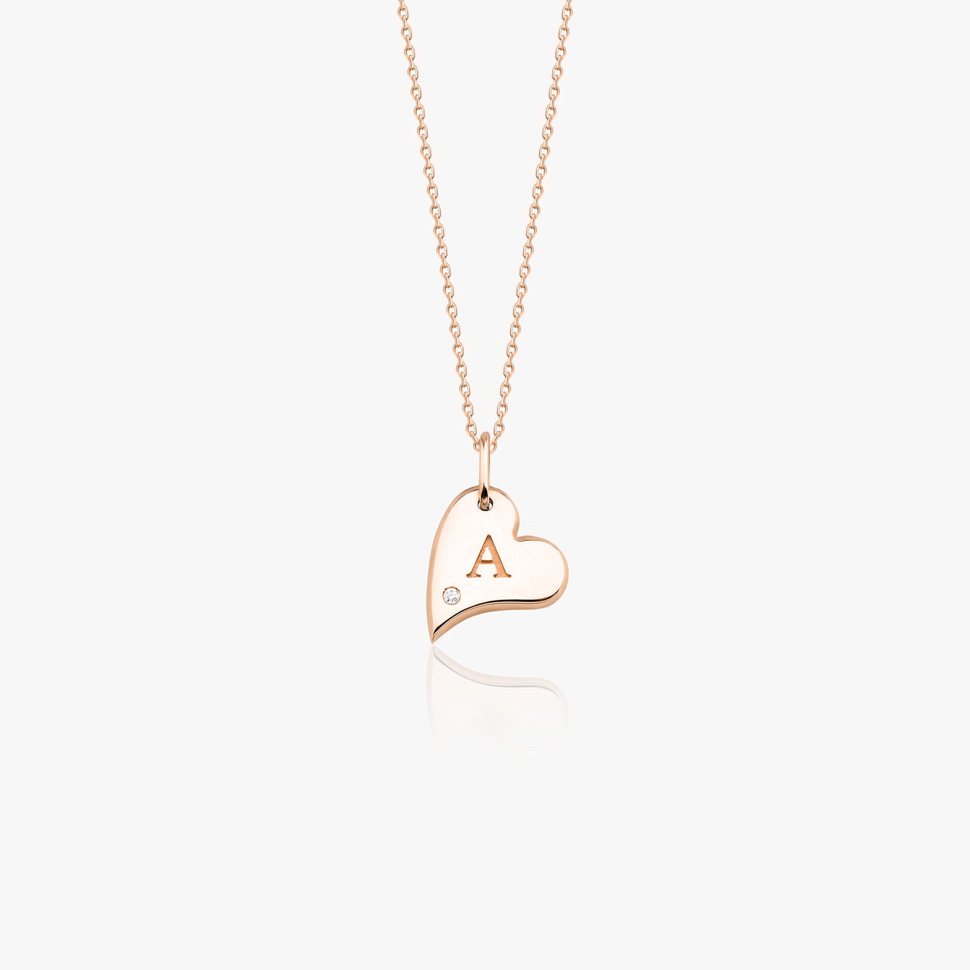 Birthstone Initial Sideways Heart Necklace in 14K Gold