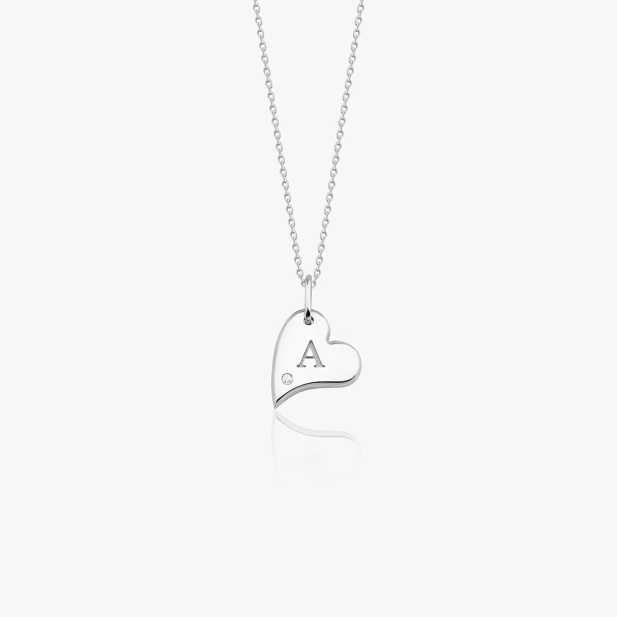 Birthstone Initial Sideways Heart Necklace in 14K Gold