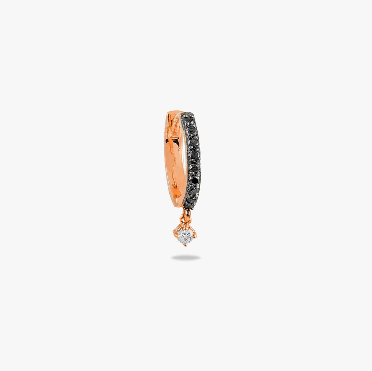 Single Minimal Black Diamond Dangle Hoop in 14K Gold