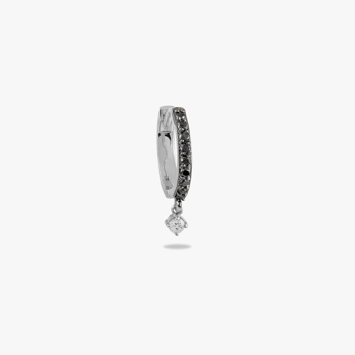 Single Minimal Black Diamond Dangle Hoop in 14K Gold