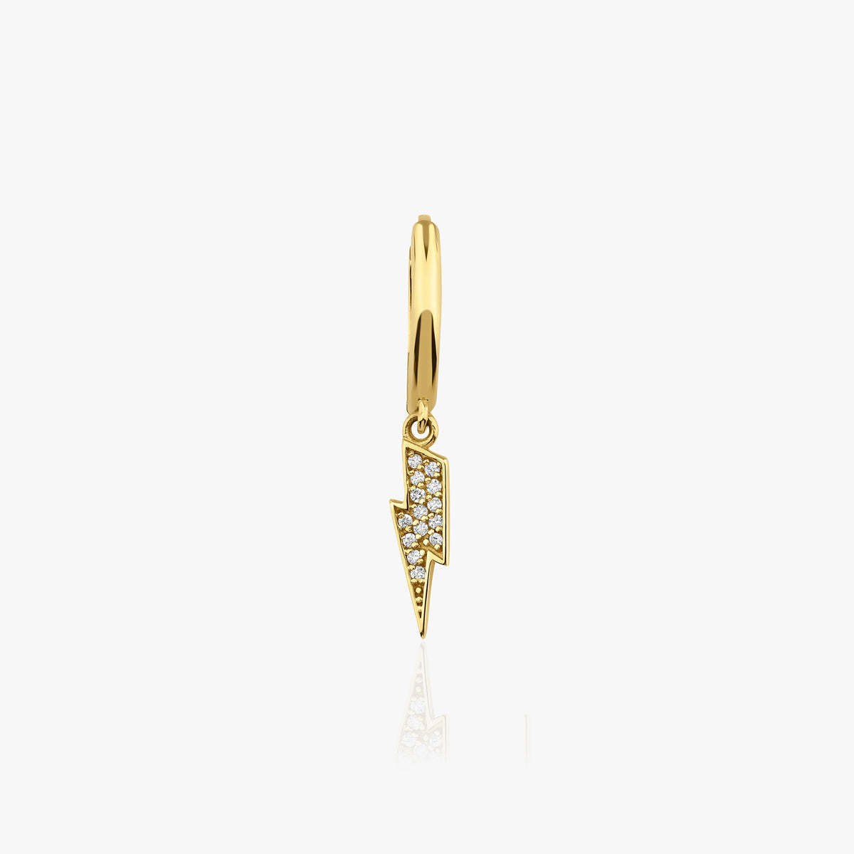 Single Diamond Lightning Hoop in 14K Gold