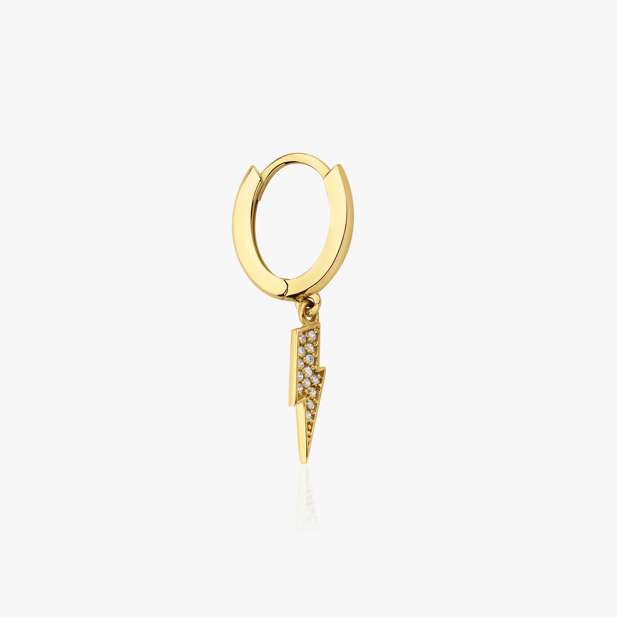Single Diamond Lightning Hoop in 14K Gold