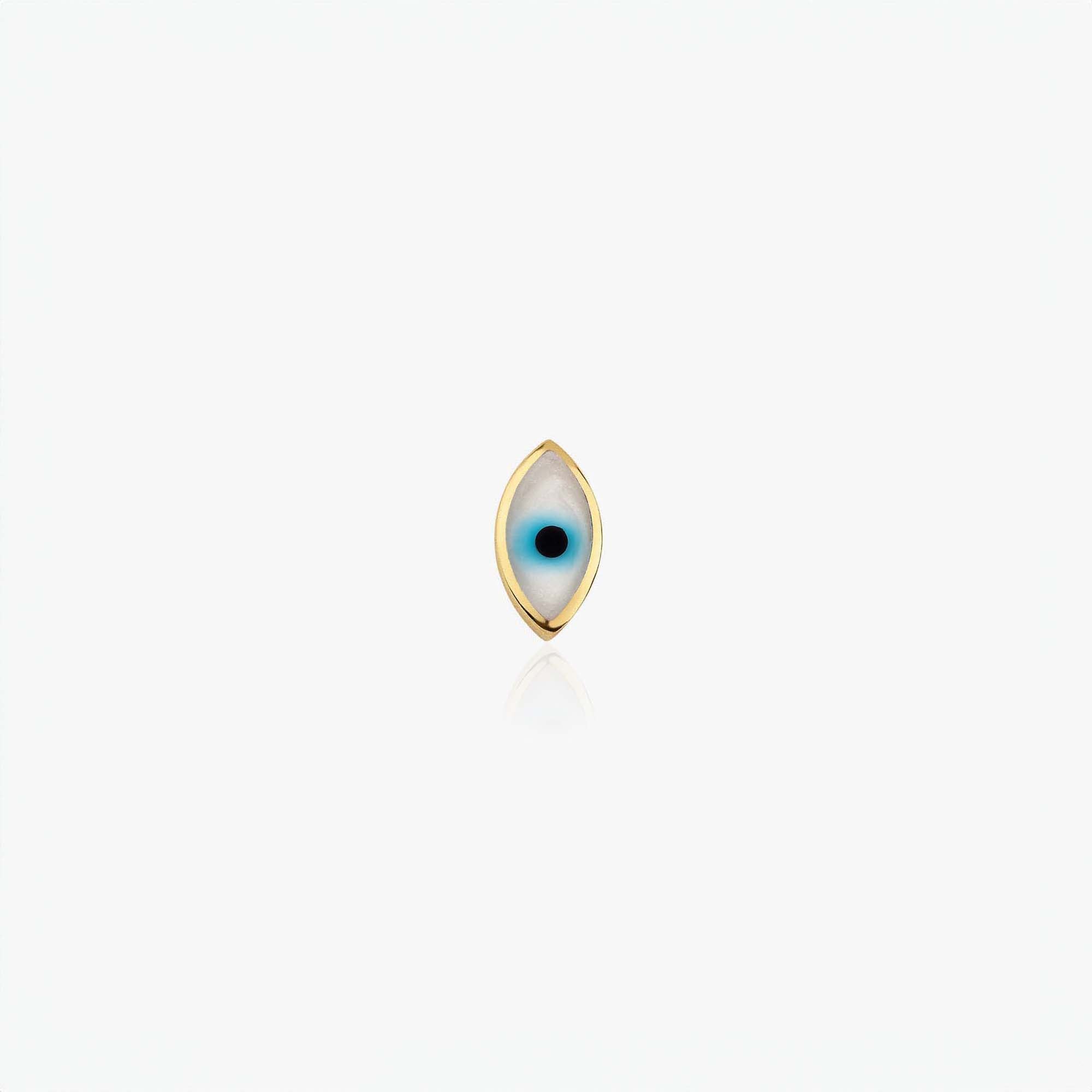 Single Mini Elongated White Evil Eye Stud in 14K Gold