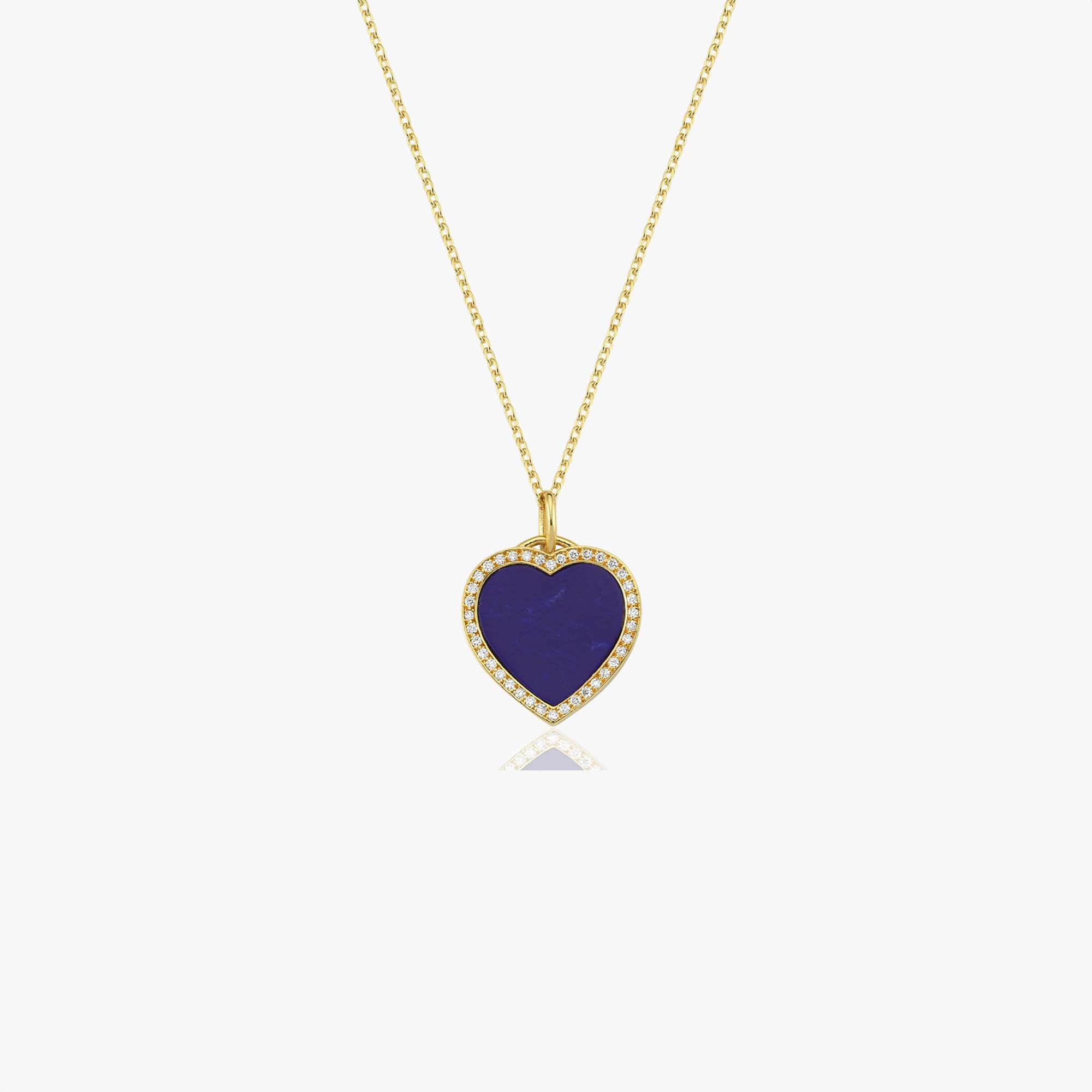 Small Diamond Lapis Heart Necklace in 14K Gold