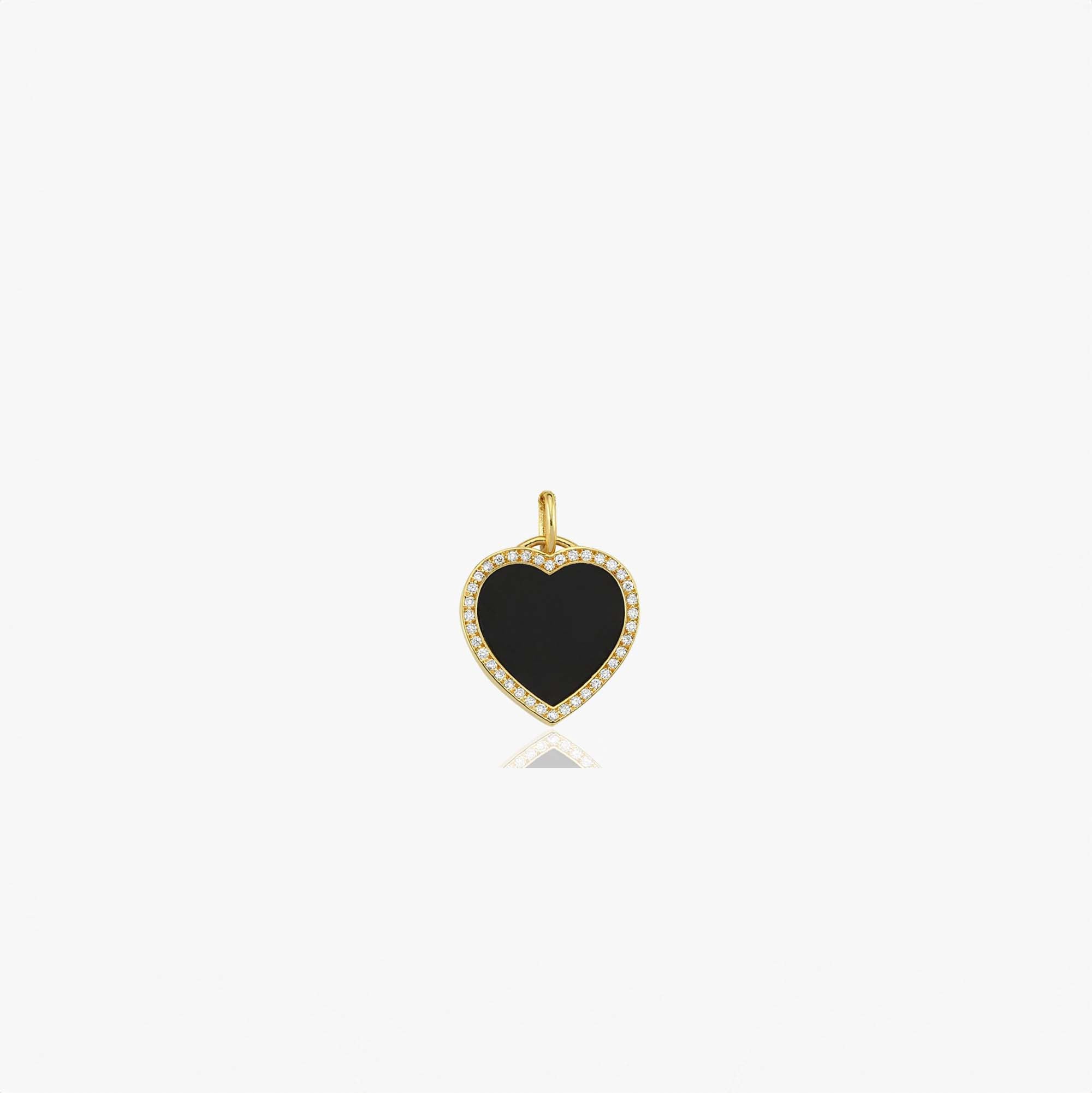 Small Diamond Onyx Heart Pendant in 14K Gold