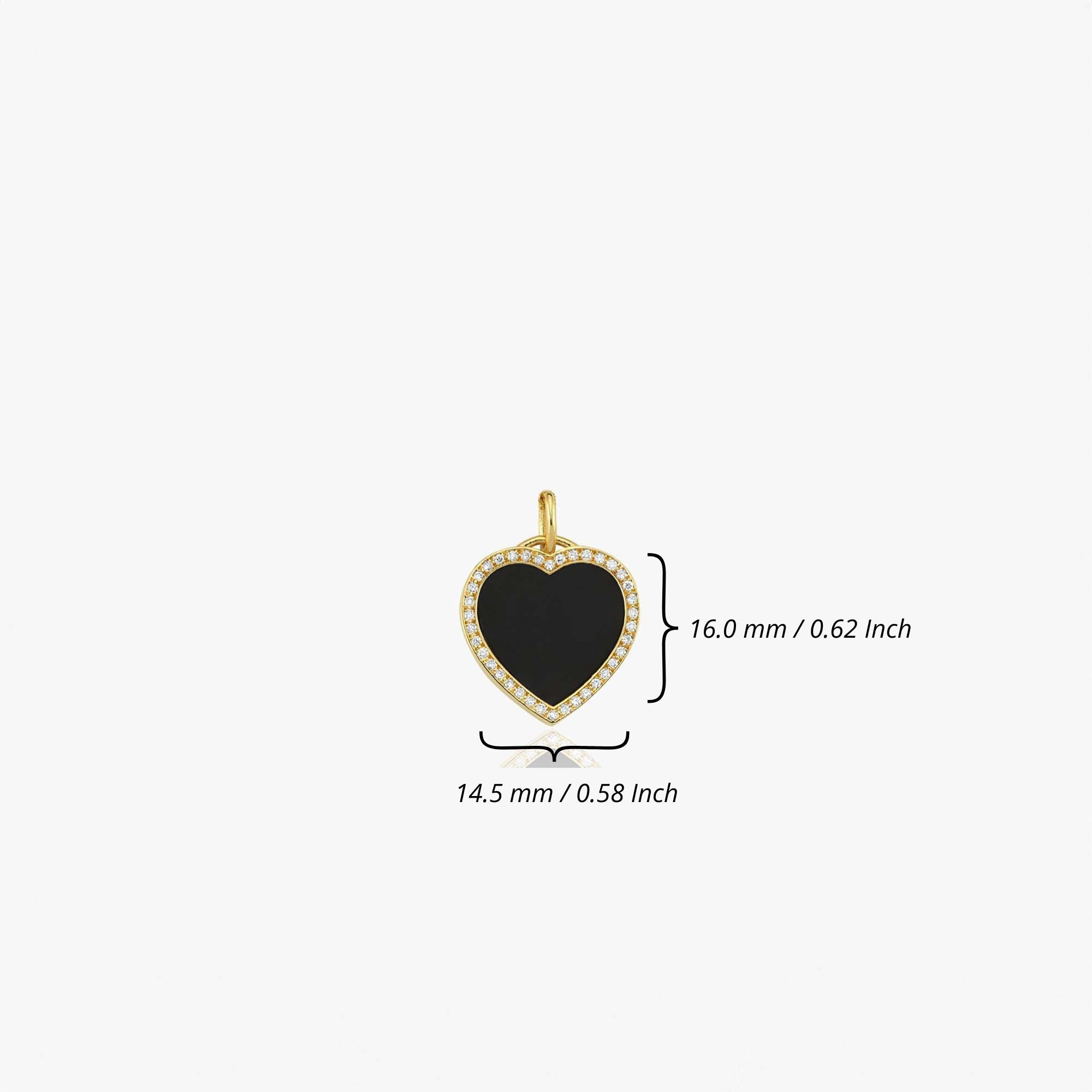 Small Diamond Onyx Heart Pendant in 14K Gold