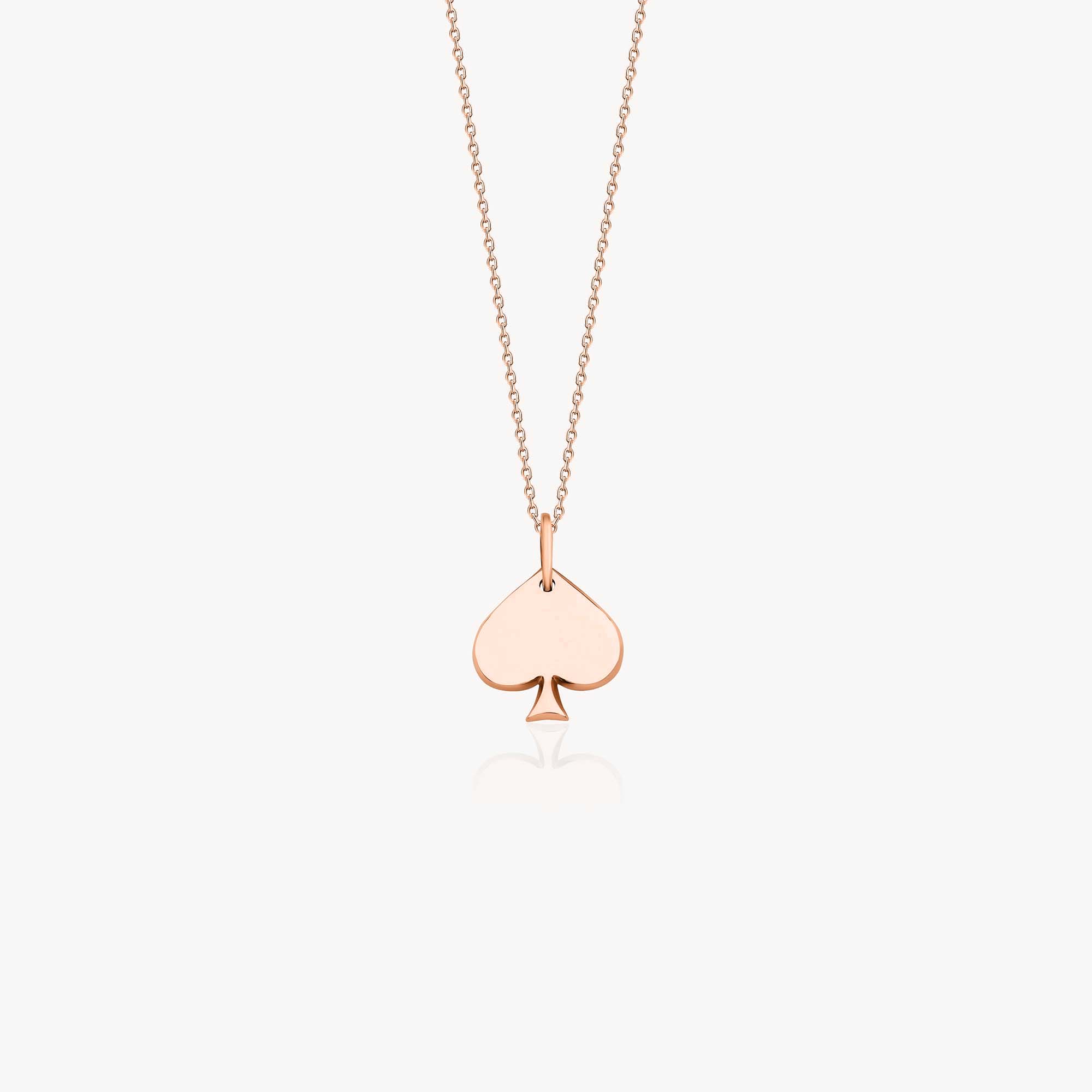 A 14k rose gold spade shaped pendant necklace with plain gold finish shown on a white background.