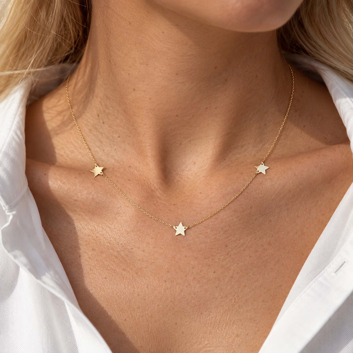 Star Station Necklace in 14k Gold
