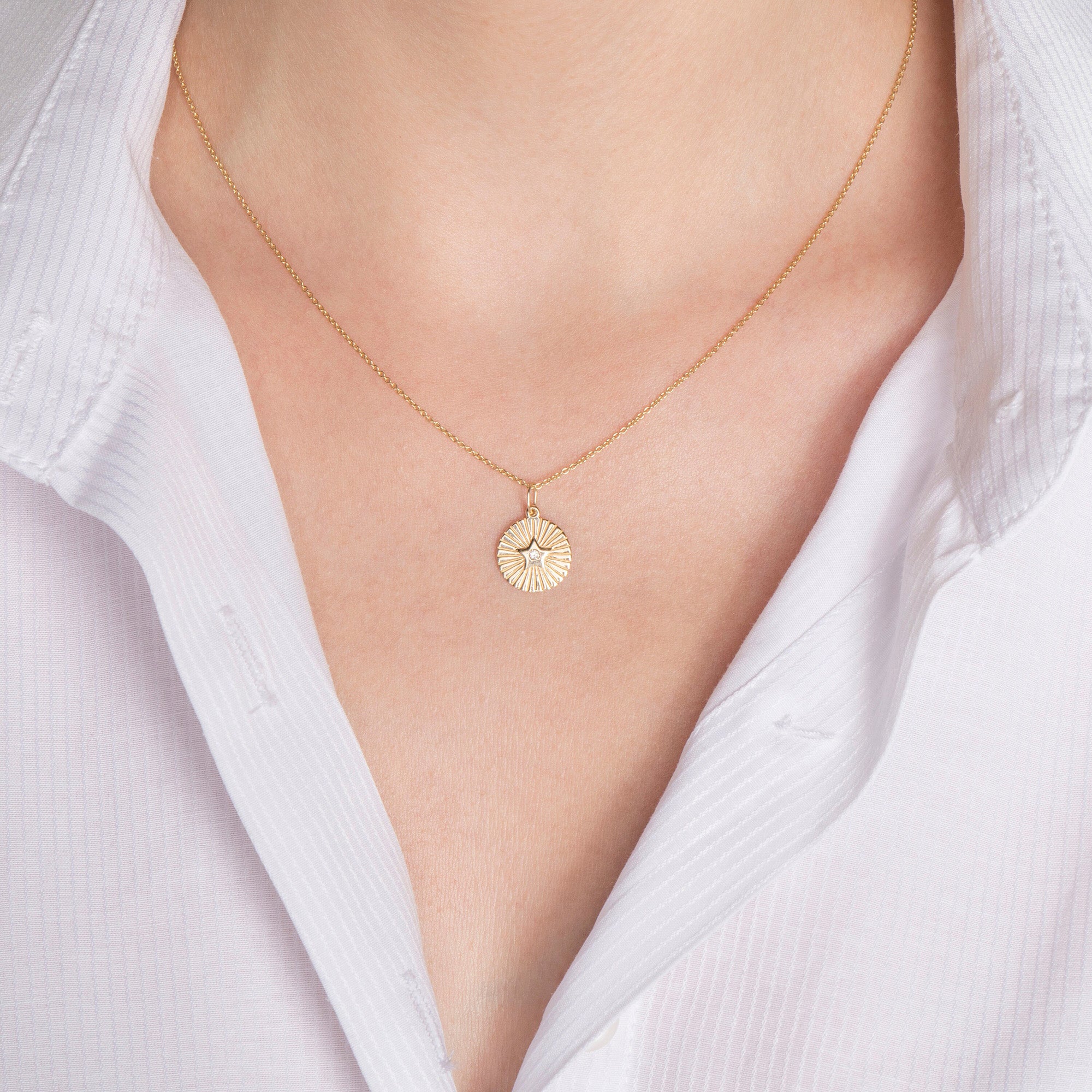 Diamond Star Coin Charm in 14K Gold
