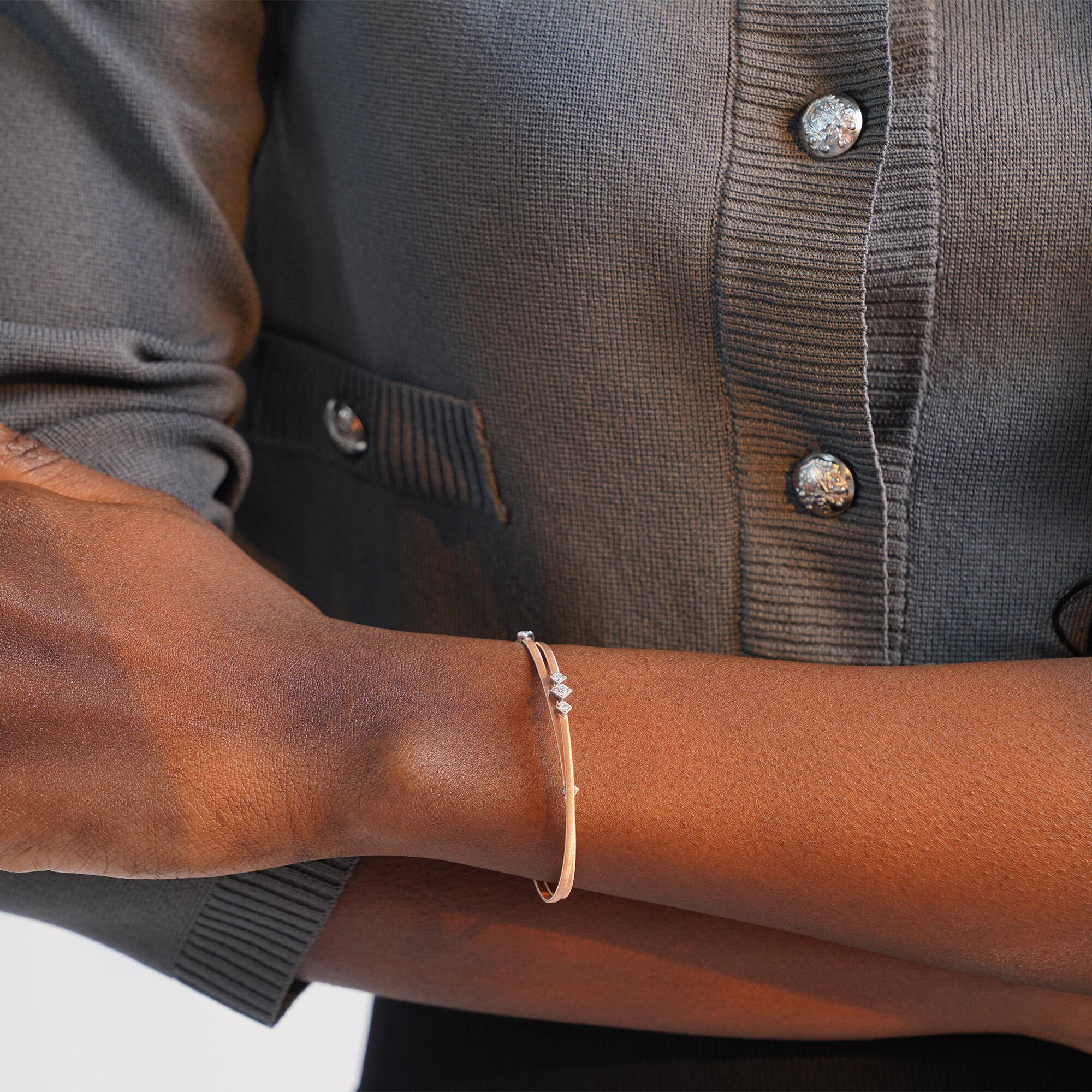 Matte Diamond Twist Bangle Bracelet in 14K Gold