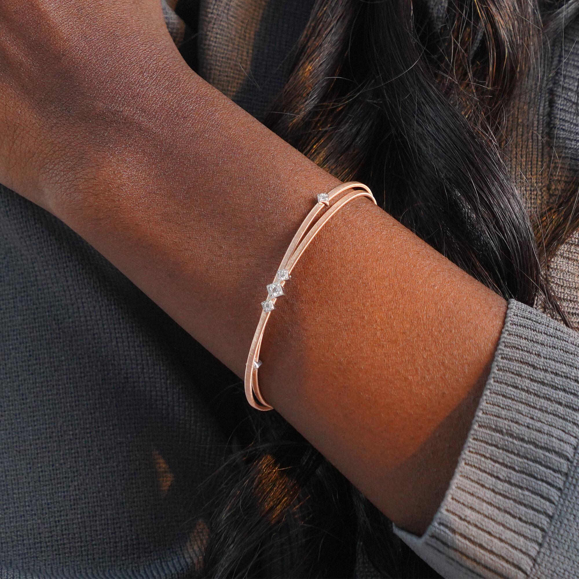 Matte Diamond Twist Bangle Bracelet in 14K Gold