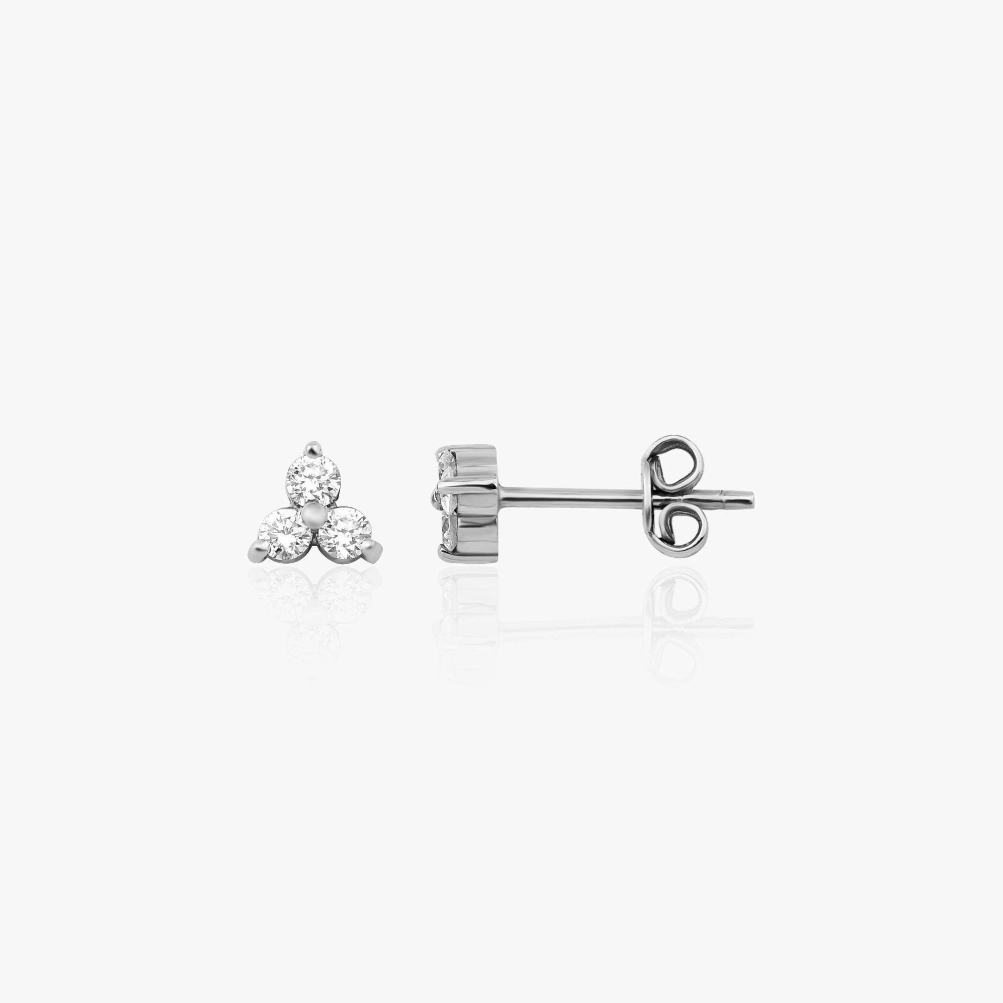 Single Three Diamond Stud Available in 14K and 18K Gold