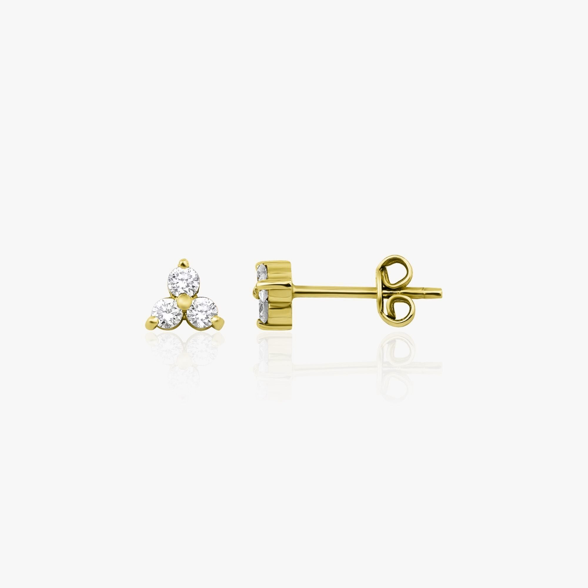 Single Three Diamond Stud Available in 14K and 18K Gold