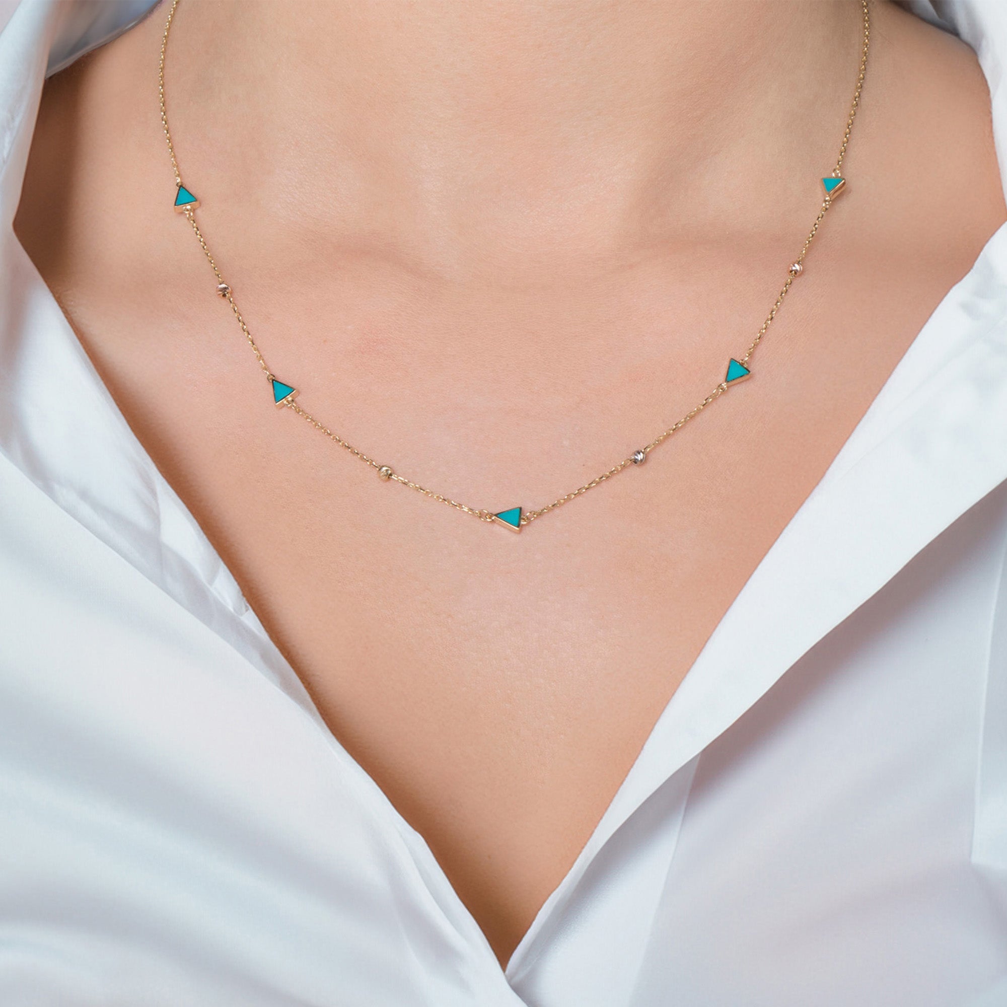 Triangle Station Necklace in 14K Gold