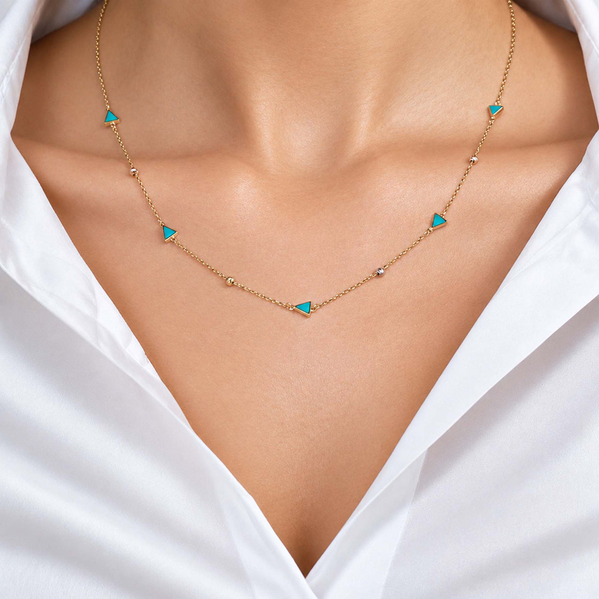 Triangle Station Necklace in 14K Gold