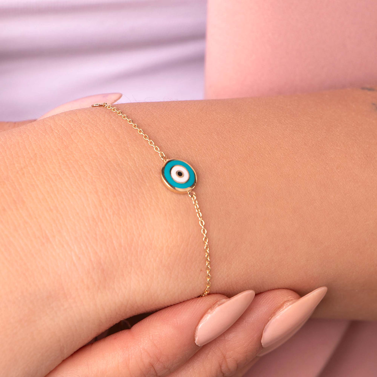 Double Sided Turquoise Evil Eye Bracelet in 14K Gold