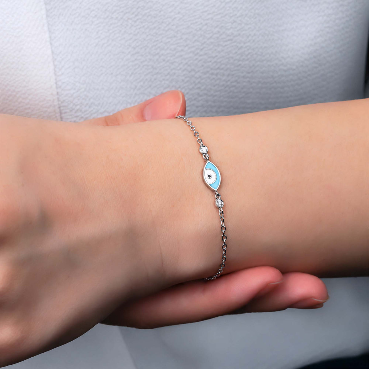 Turquoise Diamond Evil Eye Bracelet in 14K Gold