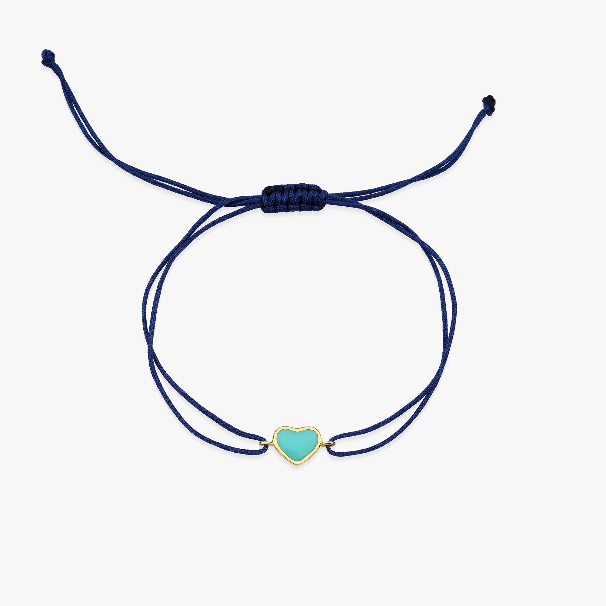 Turquoise Heart Rope Bracelet in 14K Gold