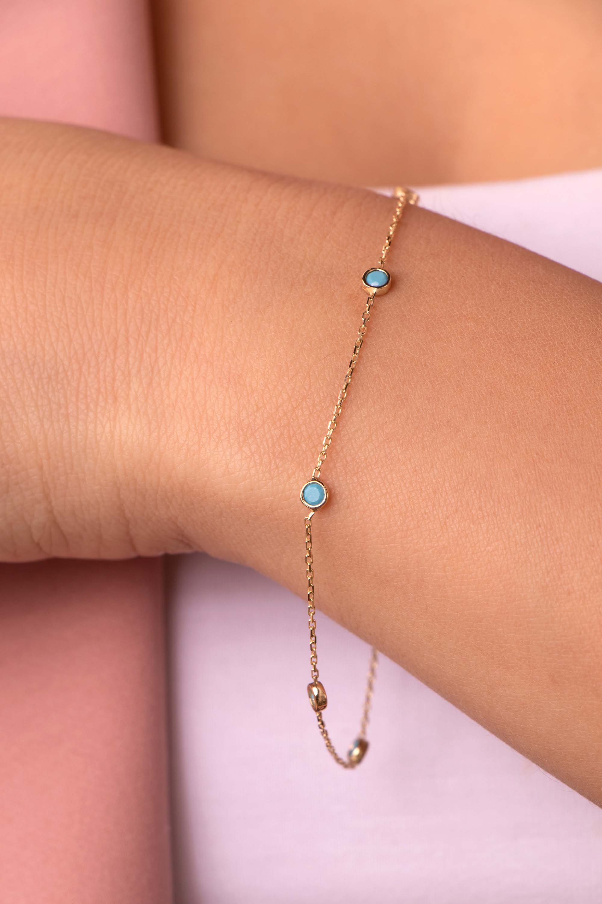 Minimal Turquoise Station Bracelet in 14K Gold