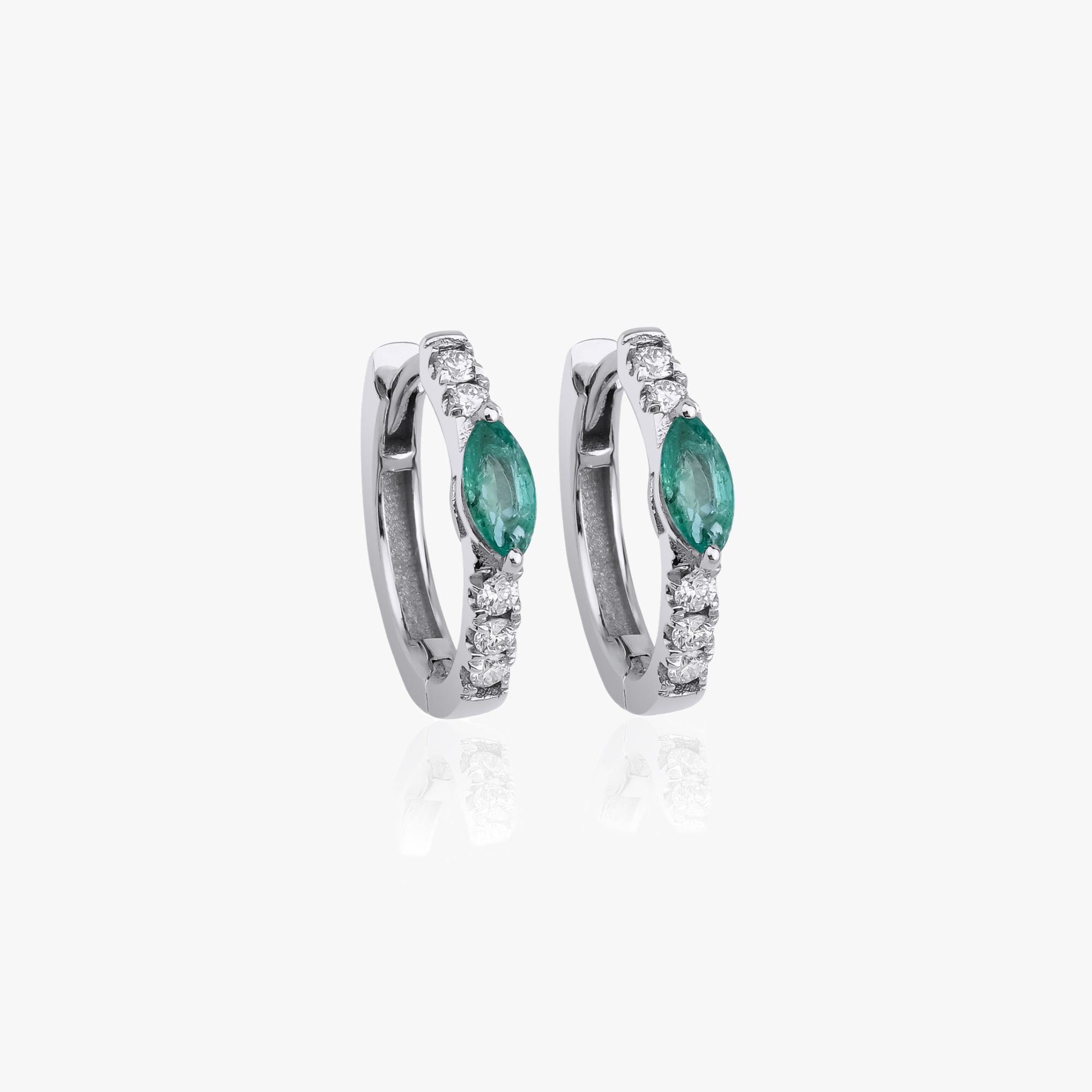 Marquise Emerald and Diamond Hoop Earrings Available in 14K Gold and 18K Gold