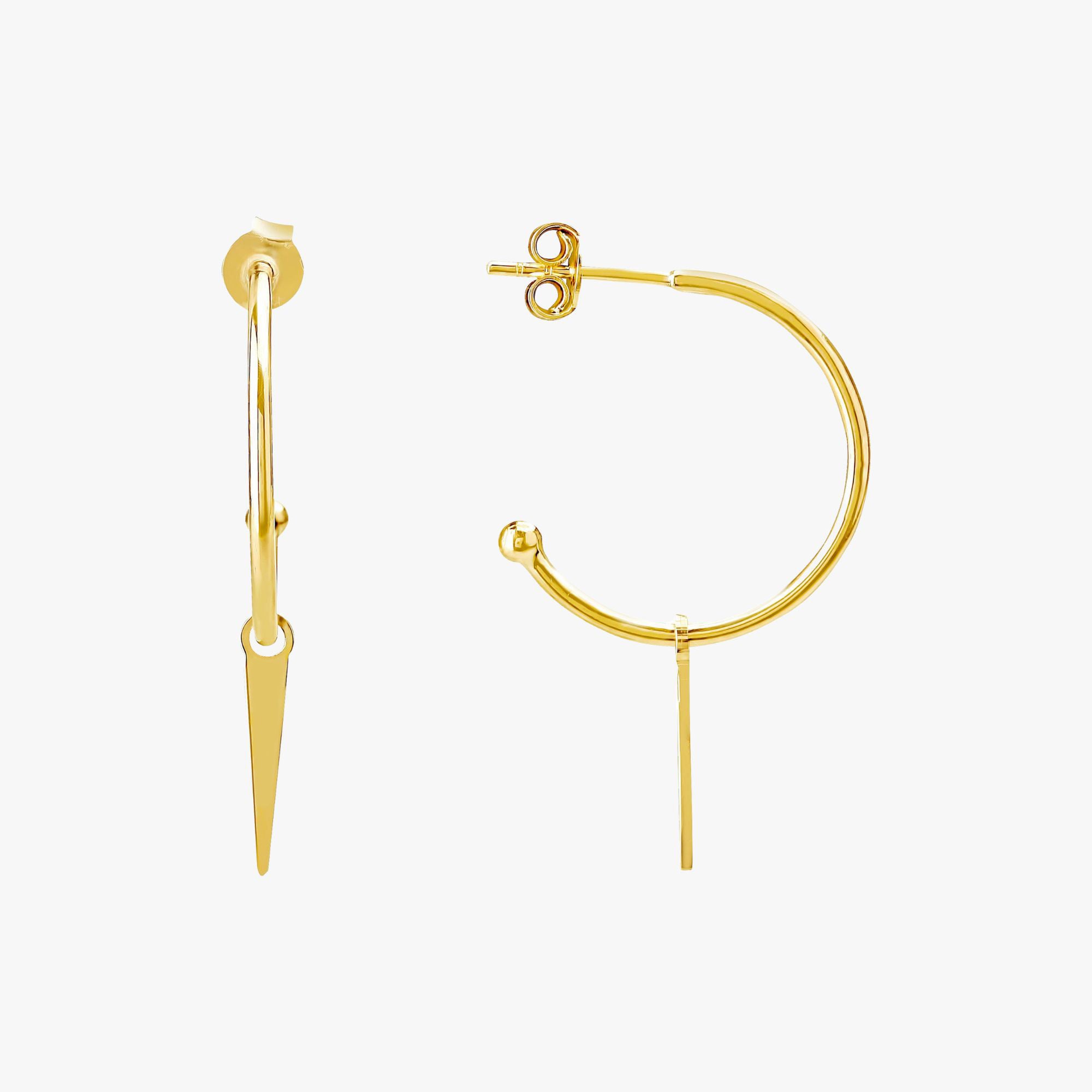 Drop Single Spike Earrings in 14K Gold