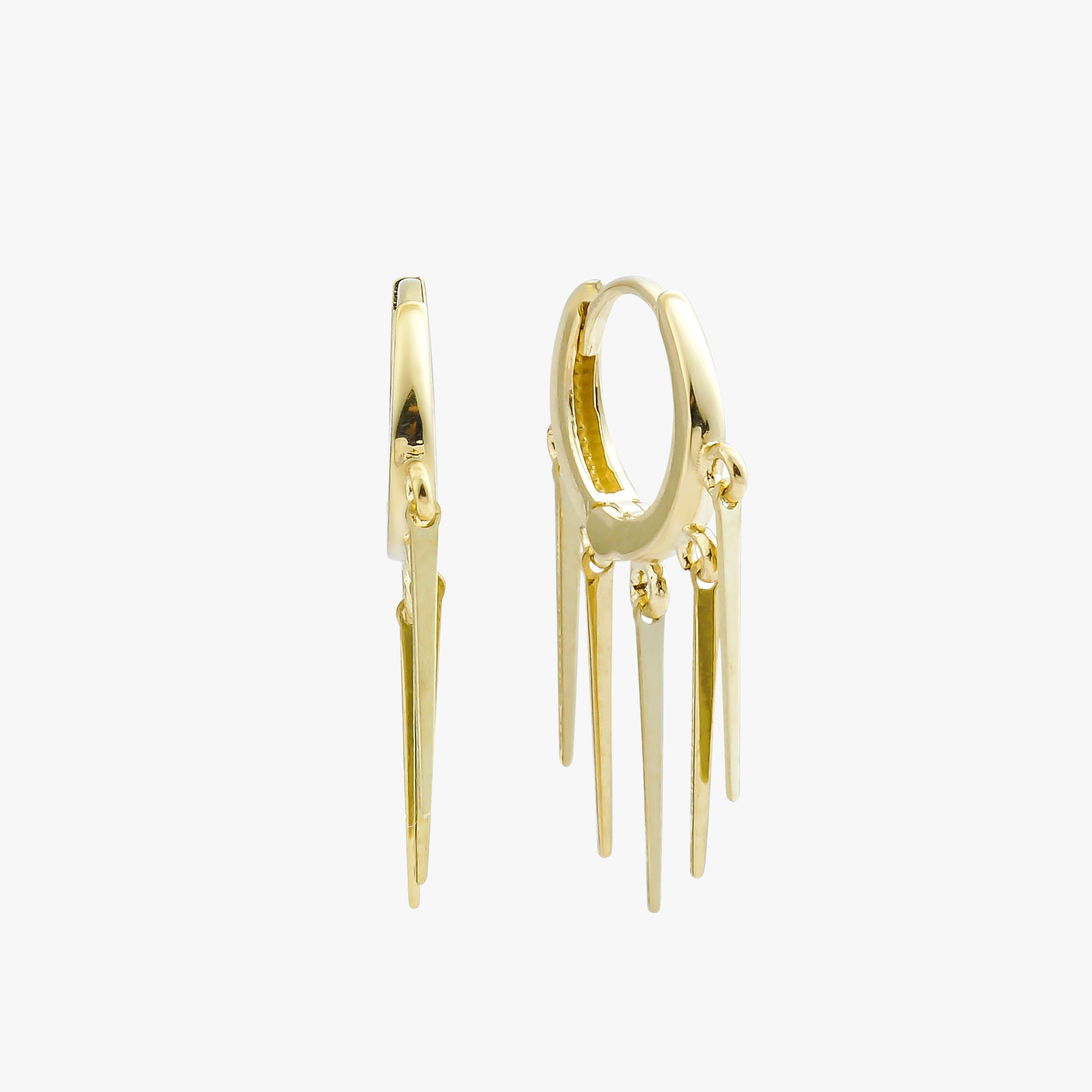 14K Gold Dangle Spike Hoop Earrings
