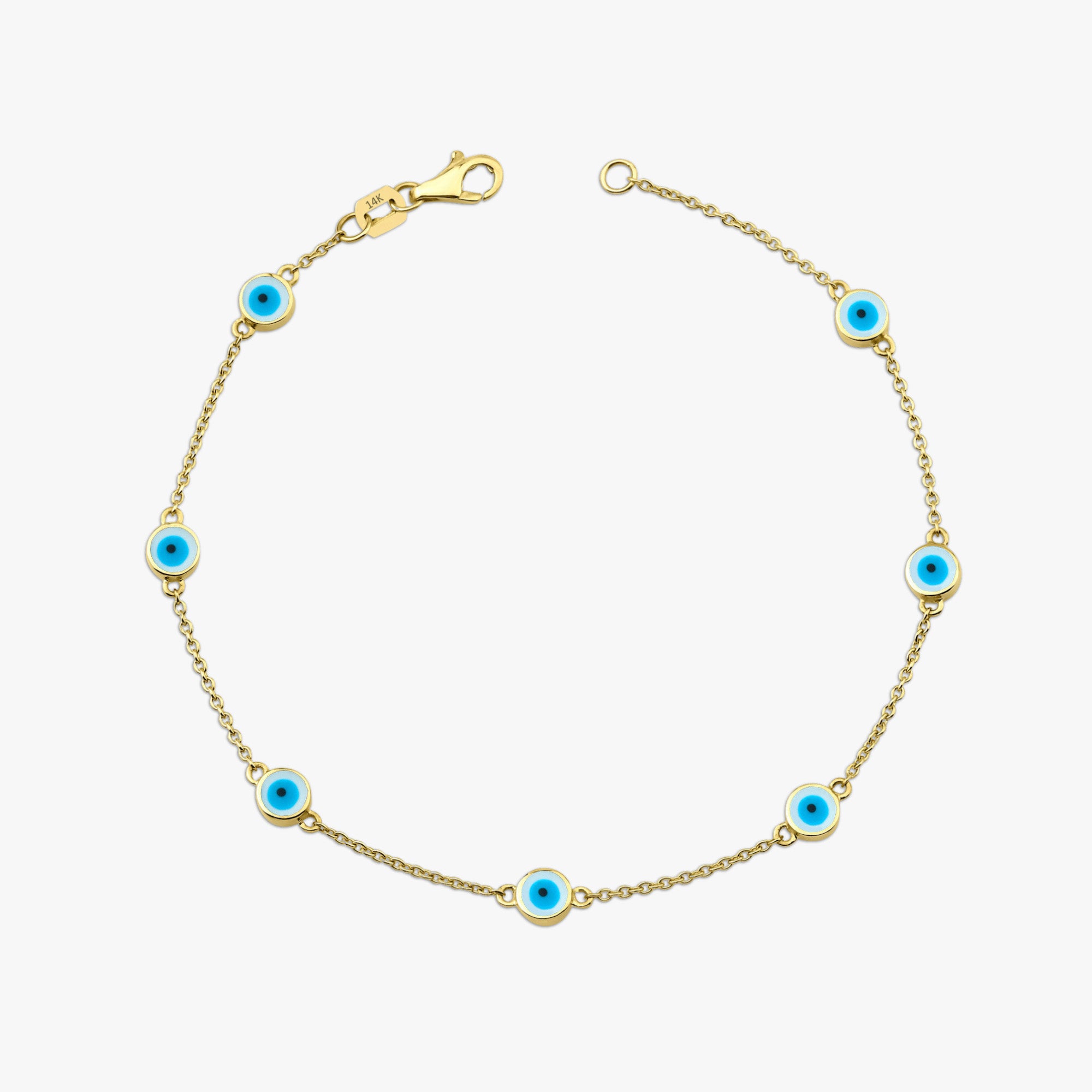 7 White Evil Eye Bracelet in 14K Gold