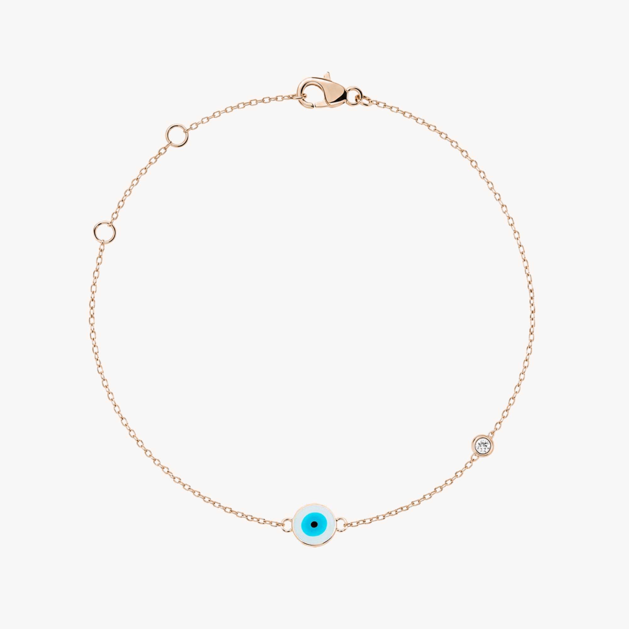Minimal Diamond Evil Eye Bracelet in 14K Gold / White