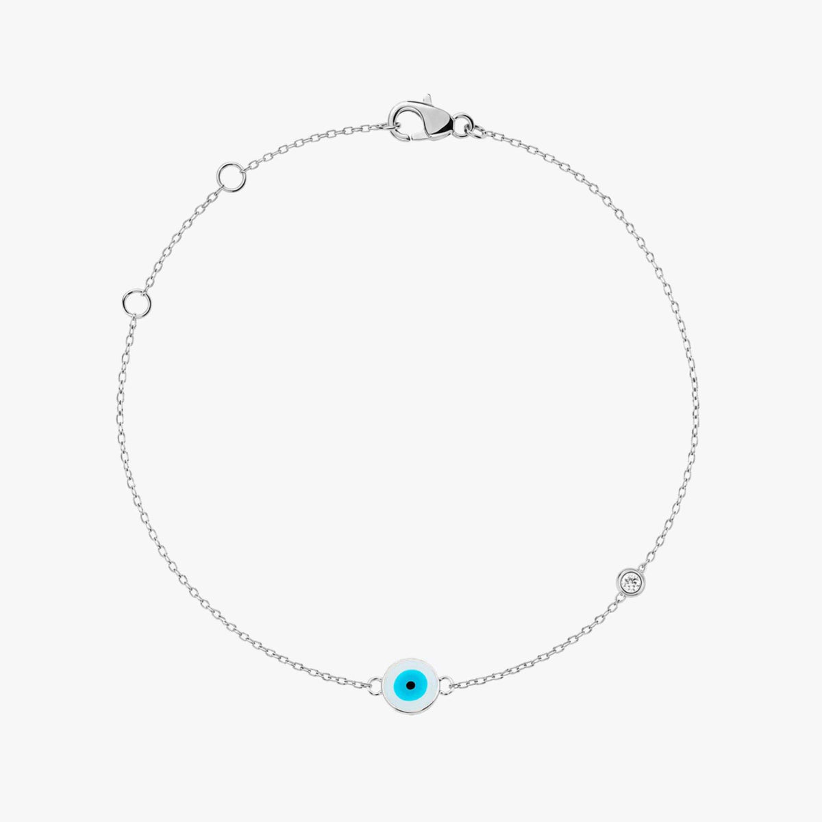 Minimal Diamond Evil Eye Bracelet in 14K Gold / White