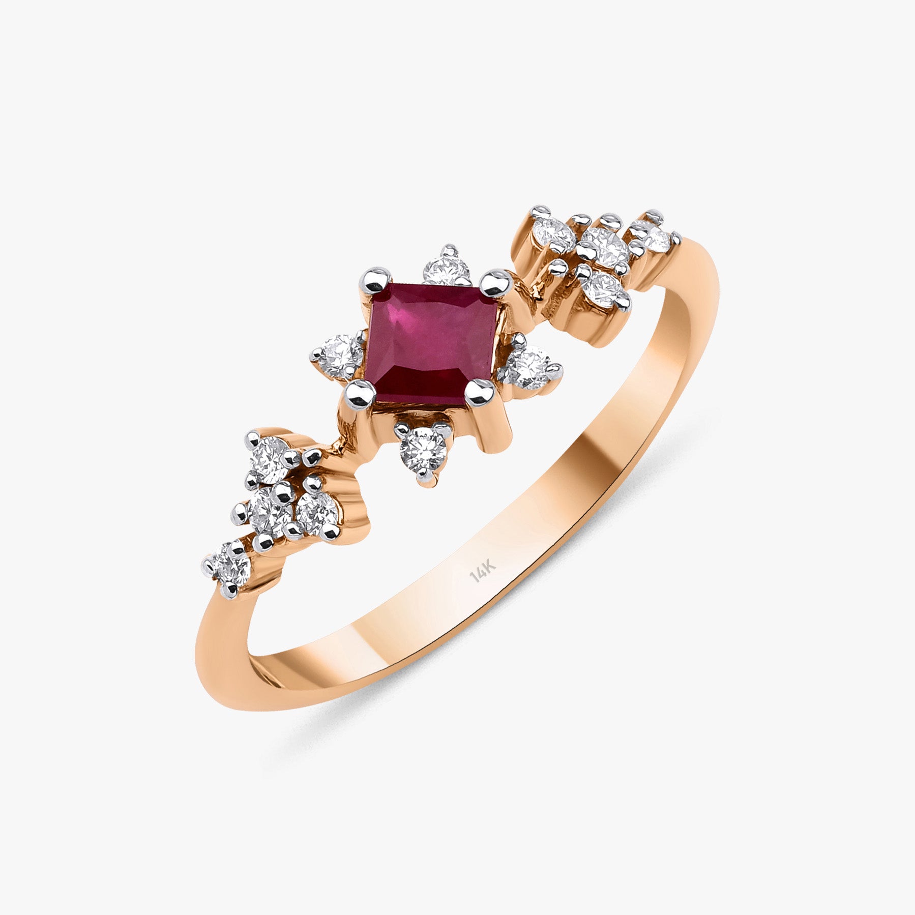 Princess Cut Ruby and Diamond Ring in 14K Gold