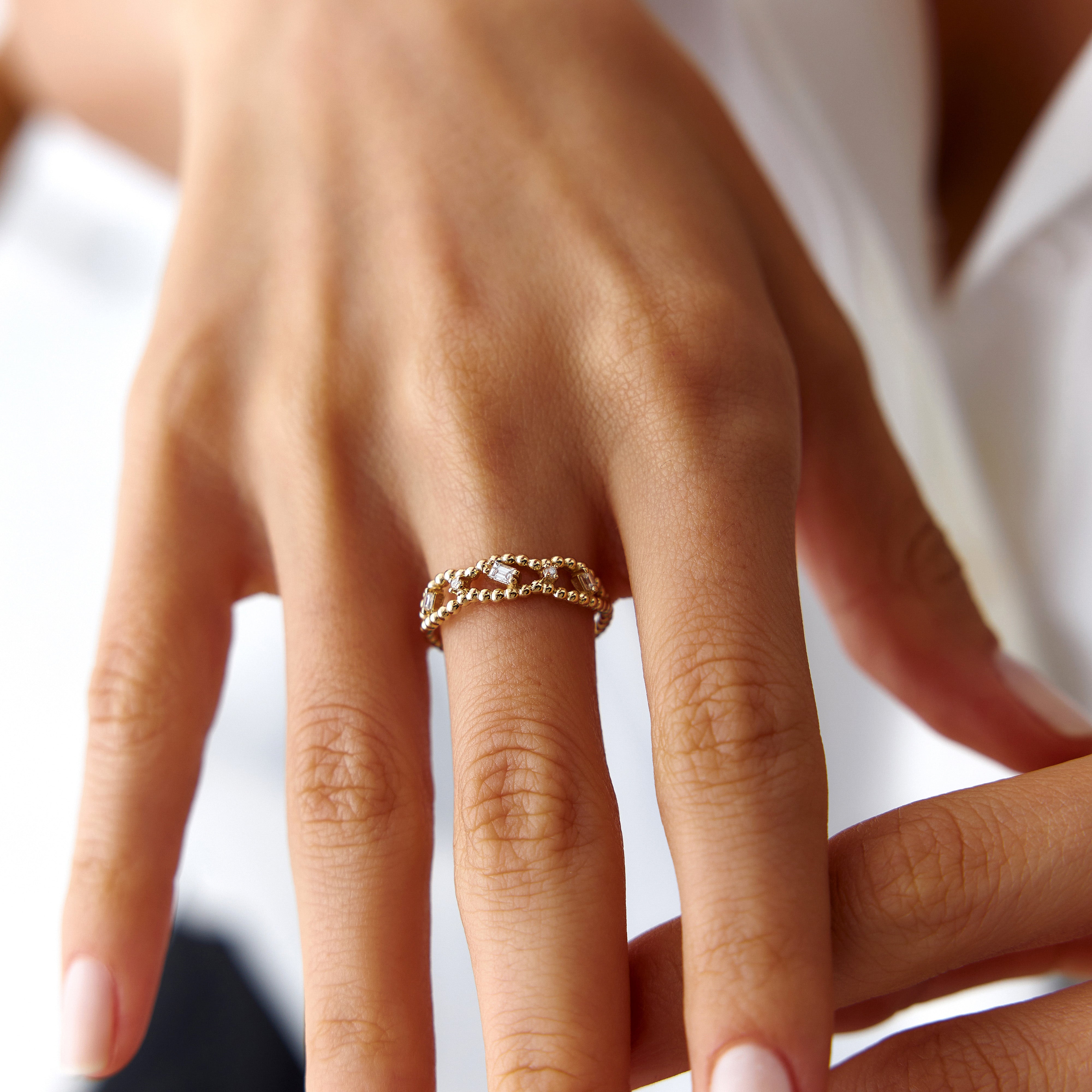 Dainty Baguette Diamond Ring Available in 14K Gold