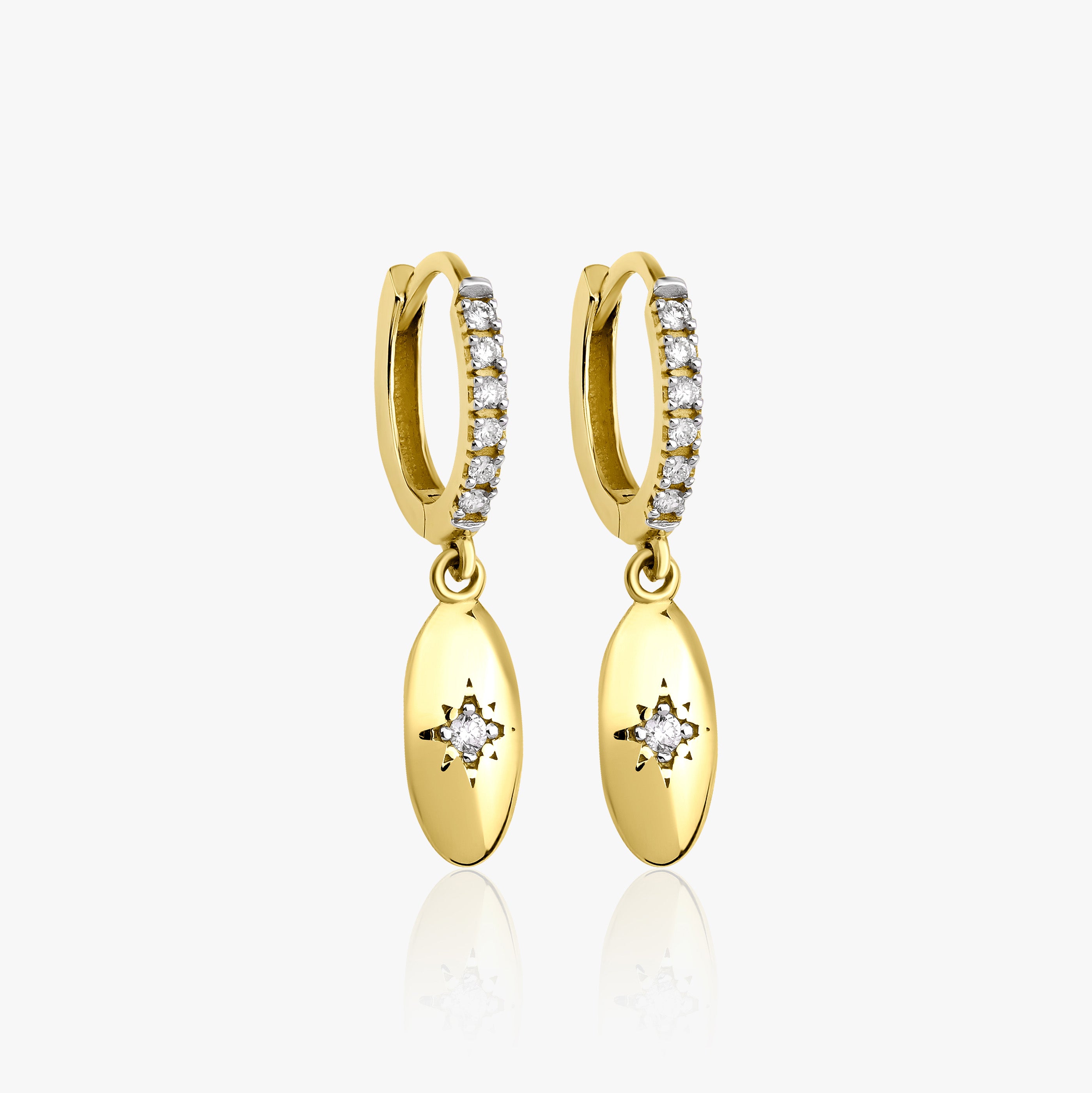 Diamond North Star Dangle Earrings in 14K Gold