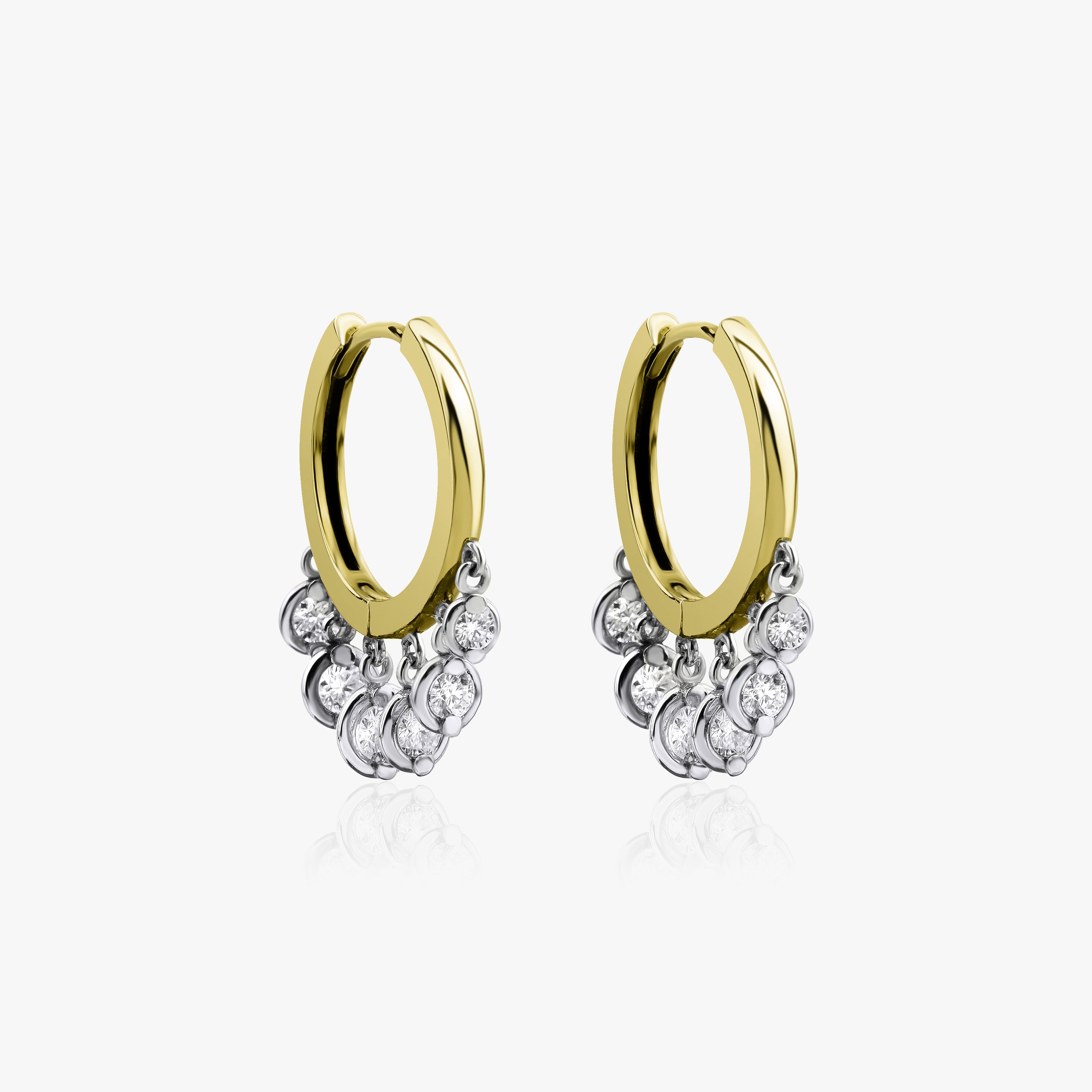 Diamond Hoop Earrings With Bezel Set Diamond Charms Available in 14K and 18K Gold