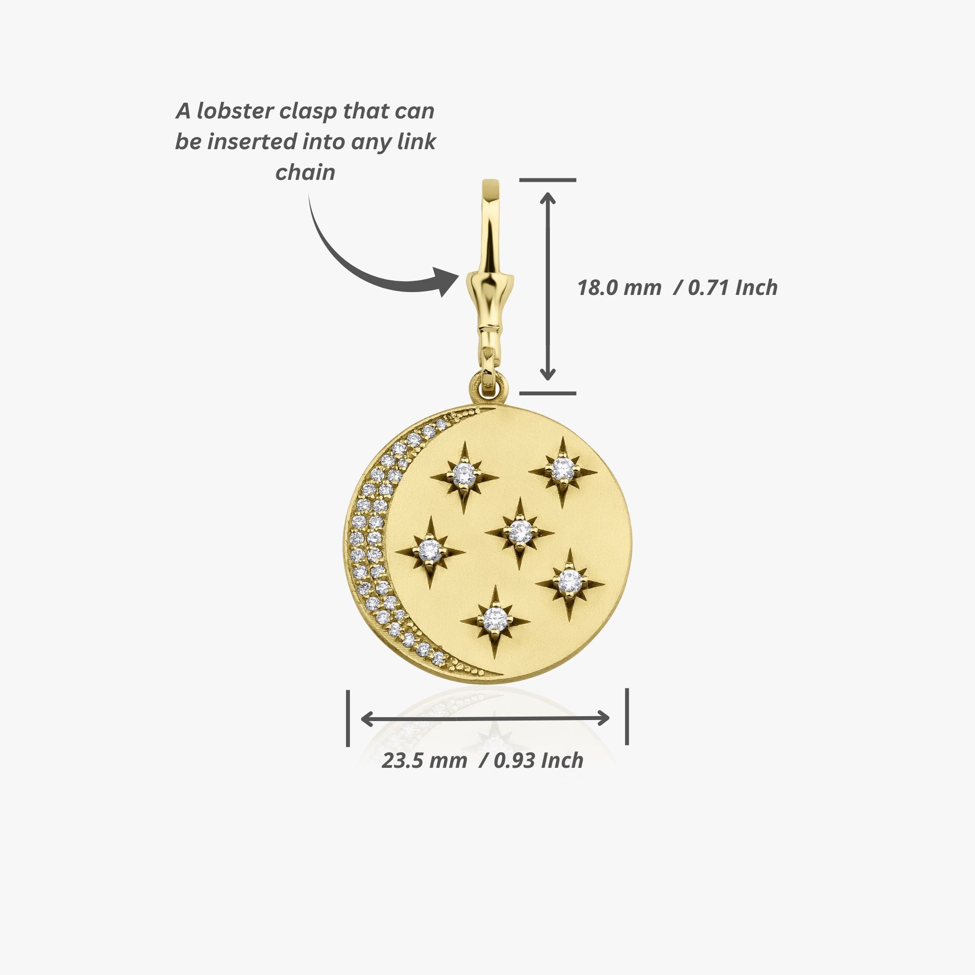 Diamond Crescent and Star Medallion Pendant Available in 14K and 18K Gold