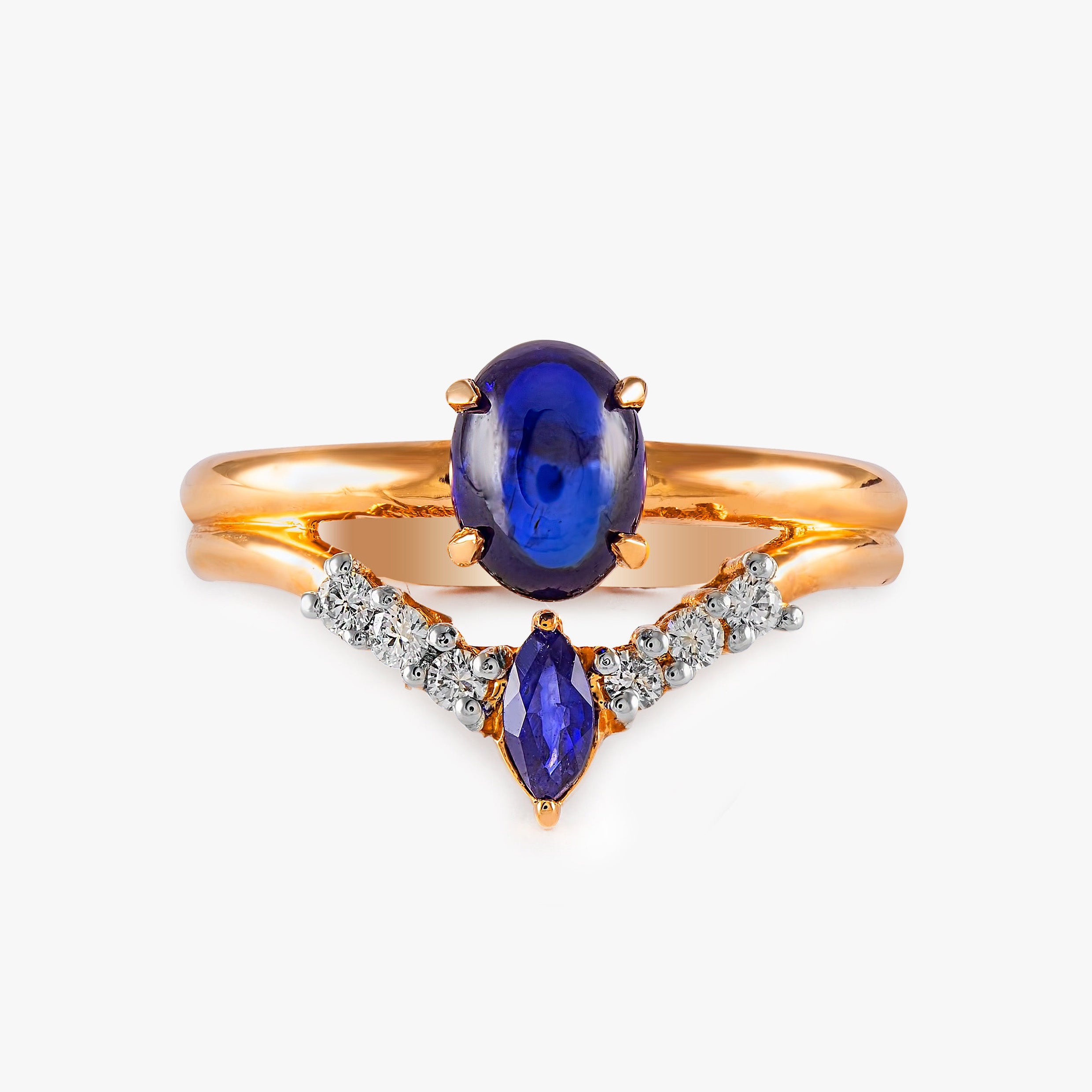 Double Sapphire and Diamond Ring in 14K Gold