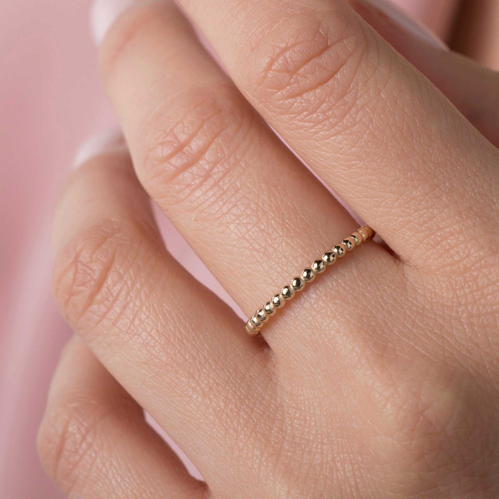 Minimalist Beaded Ring in 14K Gold