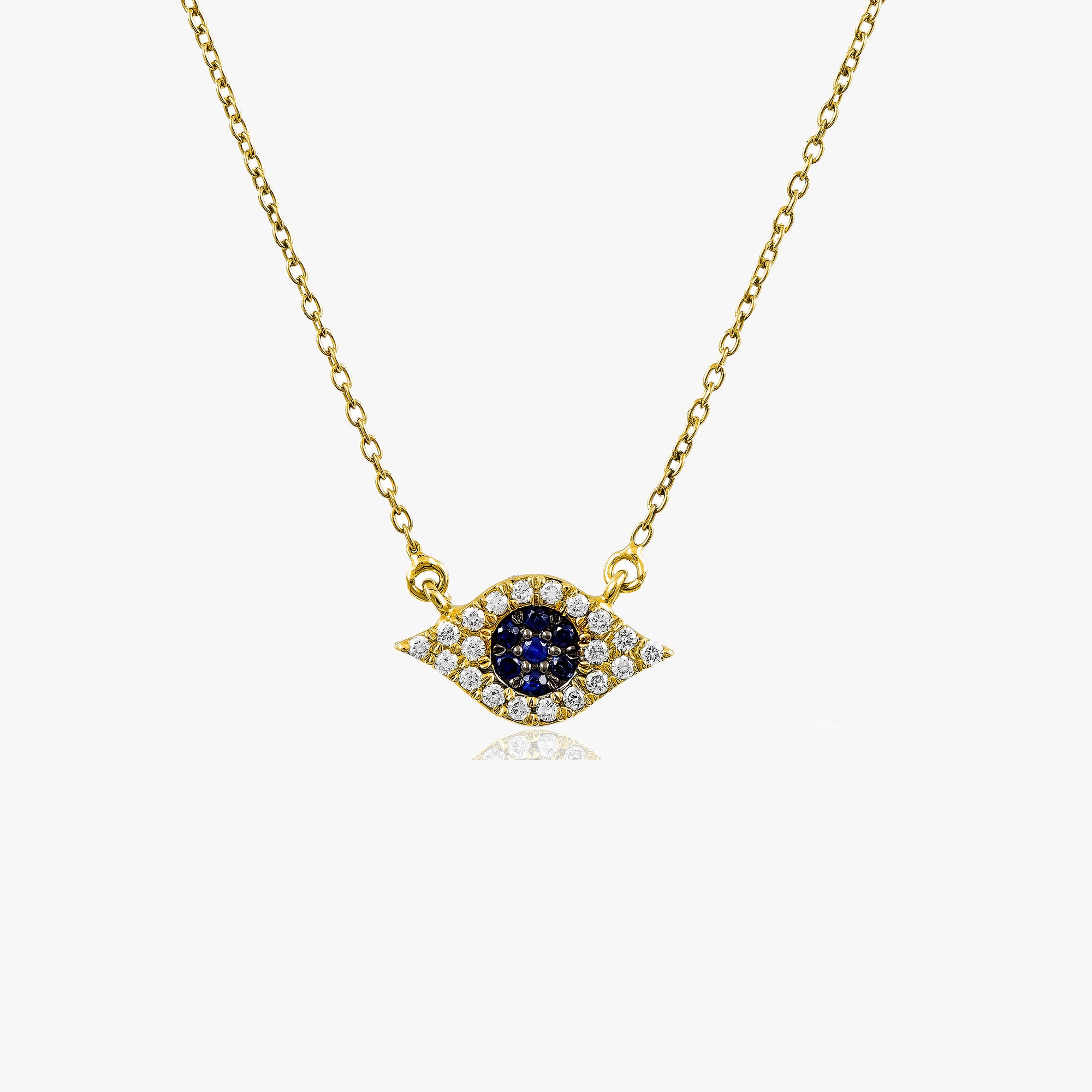 Minimal Sapphire and Diamond Evil Eye Necklace in 14K Gold