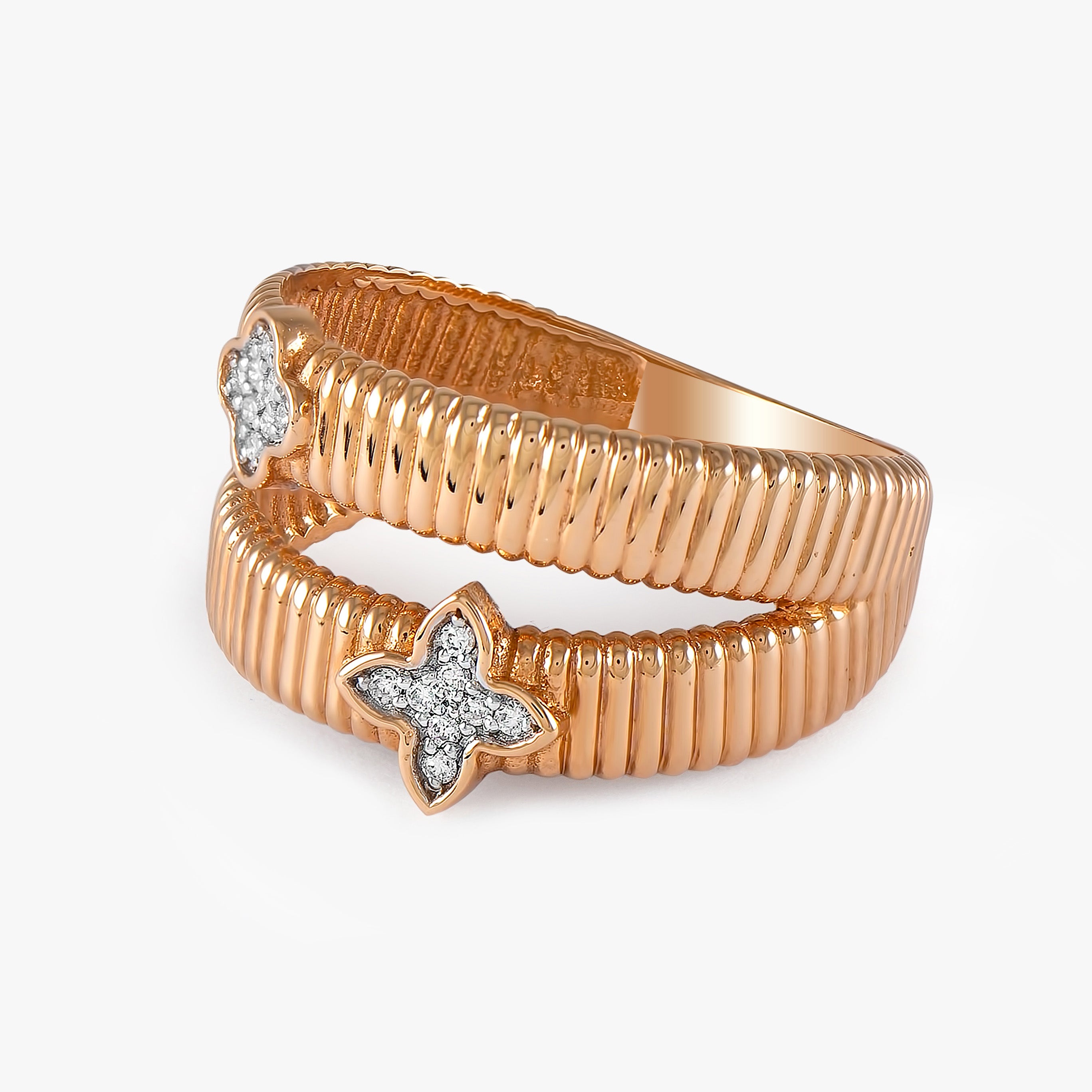 Diamond Double Clover Ring in 14K Gold