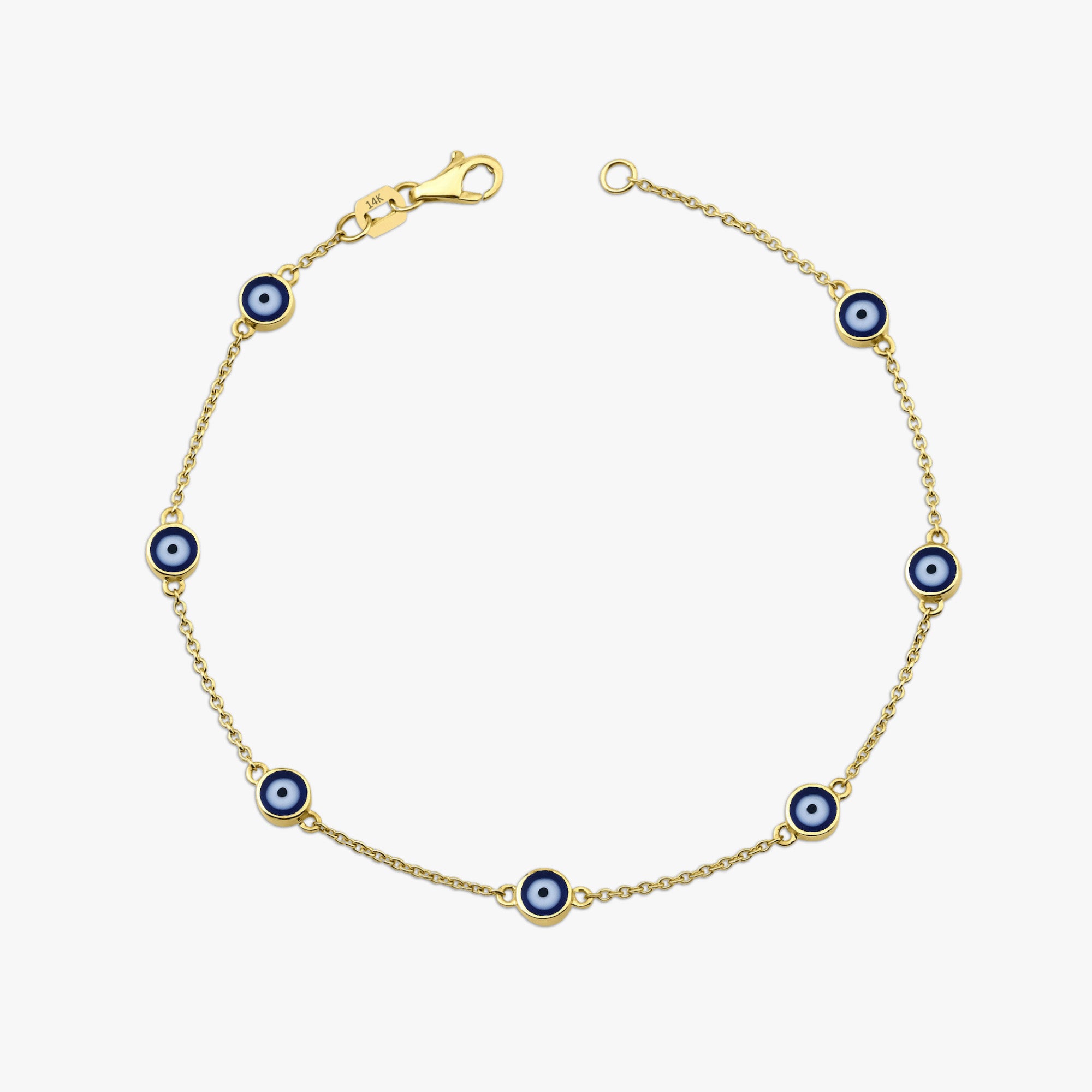 7 Navy Blue Evil Eye Bracelet in 14K Gold