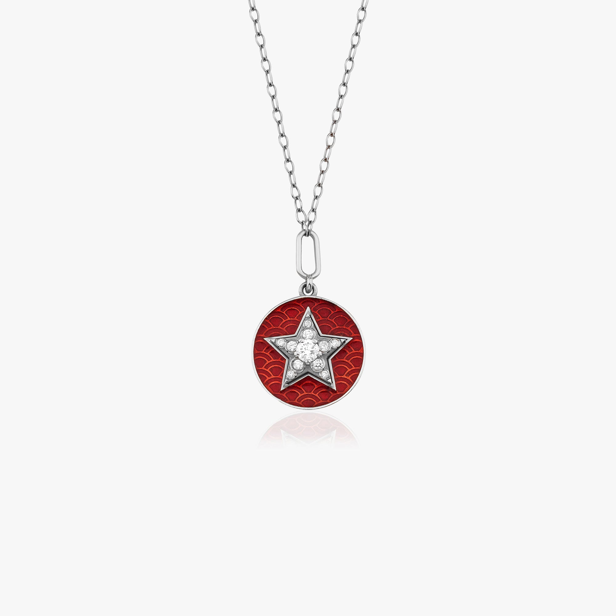 Red Enamel Diamond Star Necklace in 14K Gold