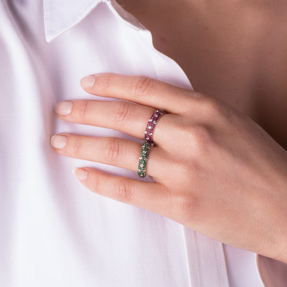 18K Gold Emerald and Diamond Eternity Ring / Green Classic