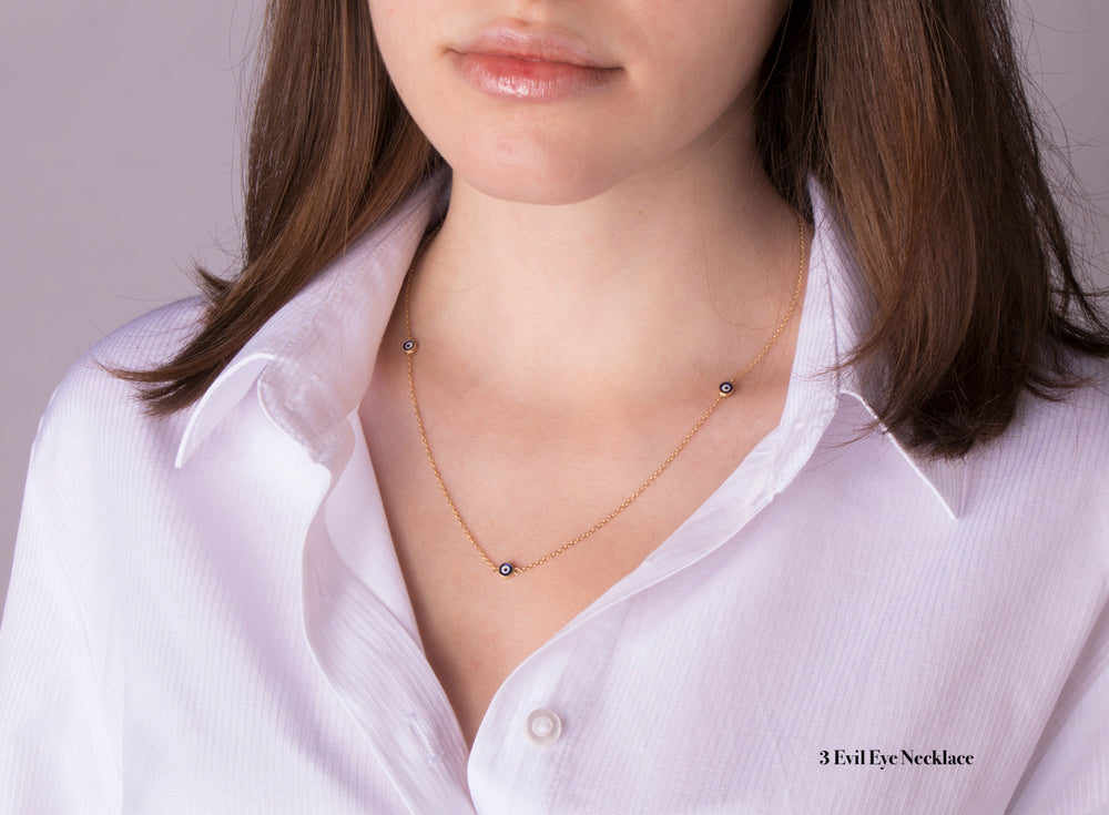 14K Gold Navy Blue Evil Eye Necklaces / Golden Protection