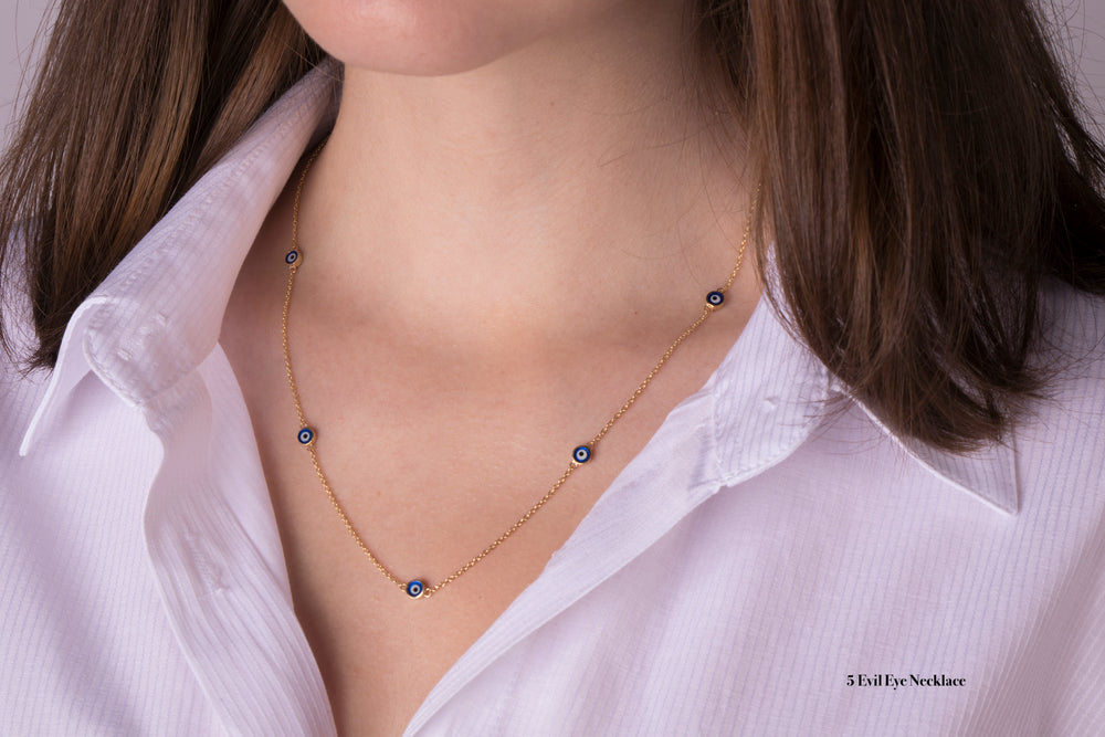 14K Gold Navy Blue Evil Eye Necklaces / Golden Protection