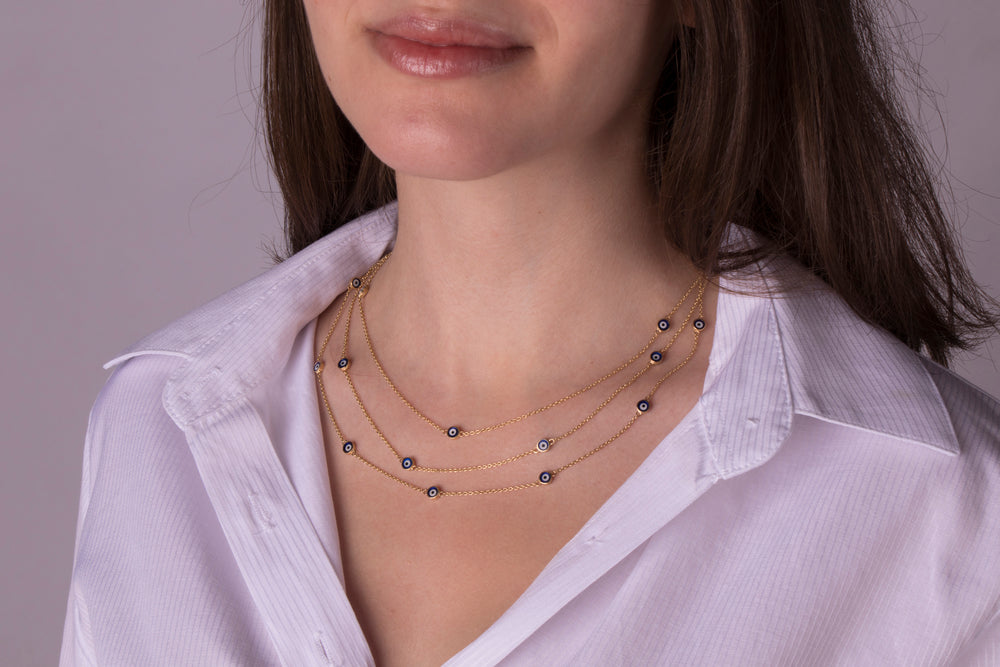 14K Gold Navy Blue Evil Eye Necklaces / Golden Protection