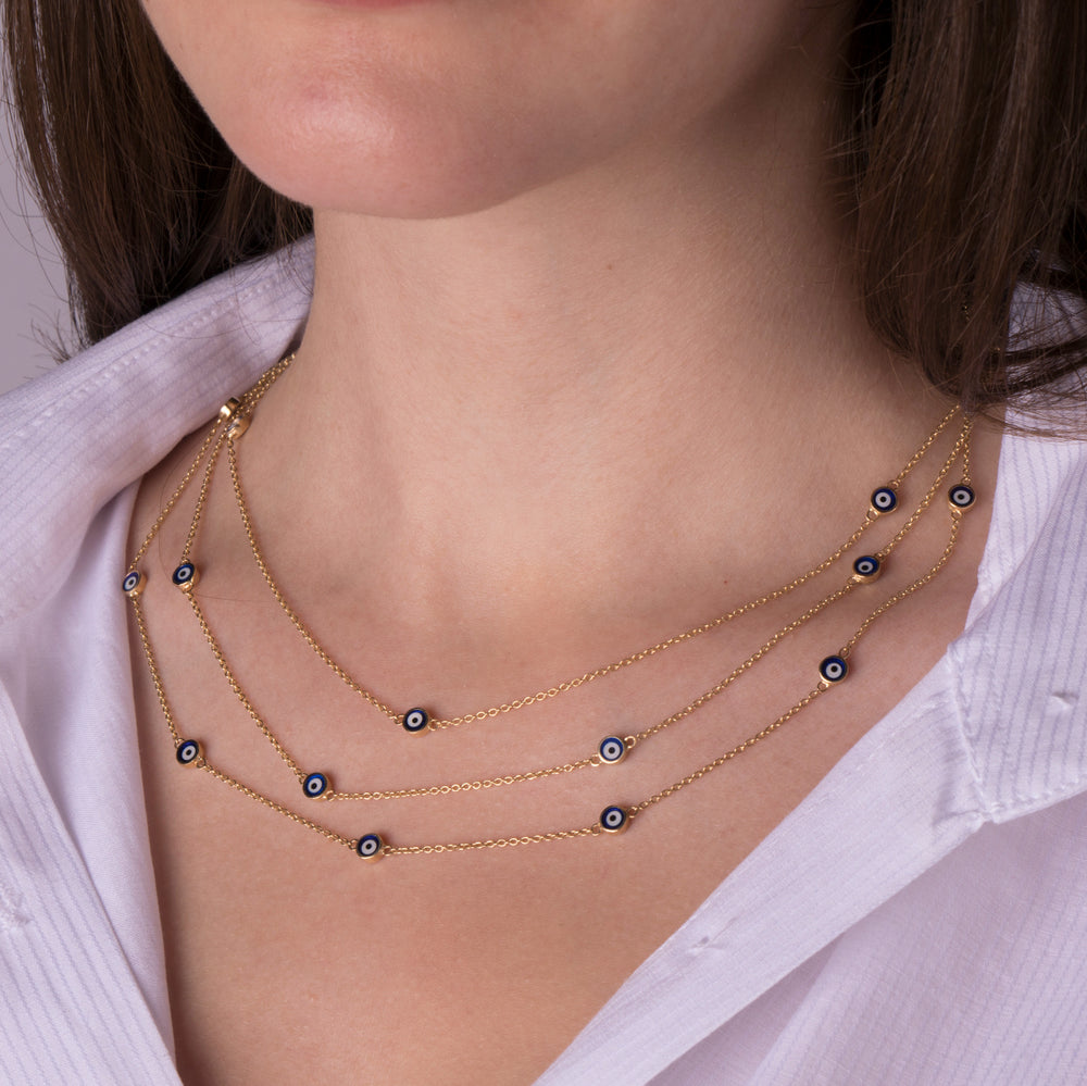 14K Gold Navy Blue Evil Eye Necklaces / Golden Protection
