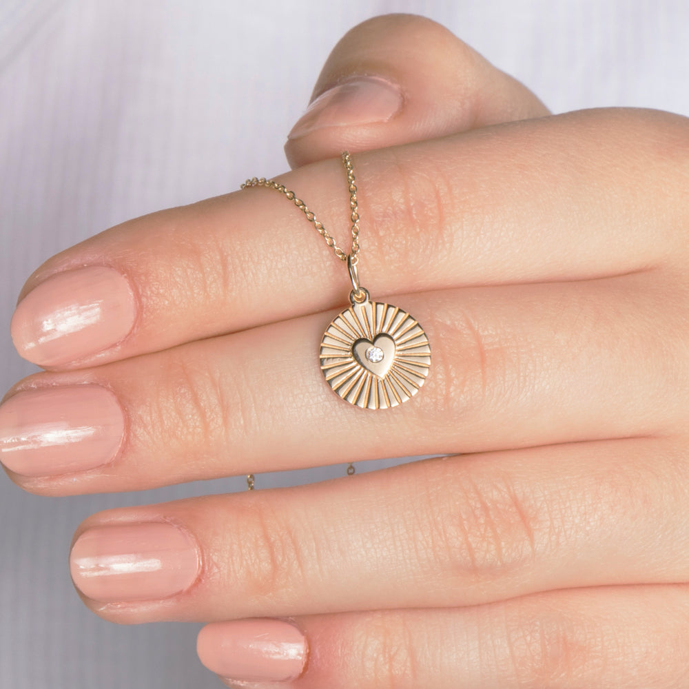 Diamond Heart Charm Necklace in 14K Yellow Gold - My Mini Heart