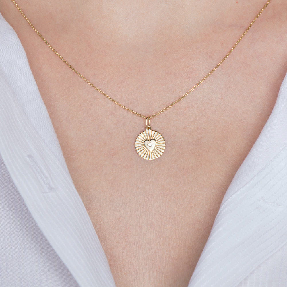 Diamond Heart Charm Necklace in 14K Yellow Gold - My Mini Heart