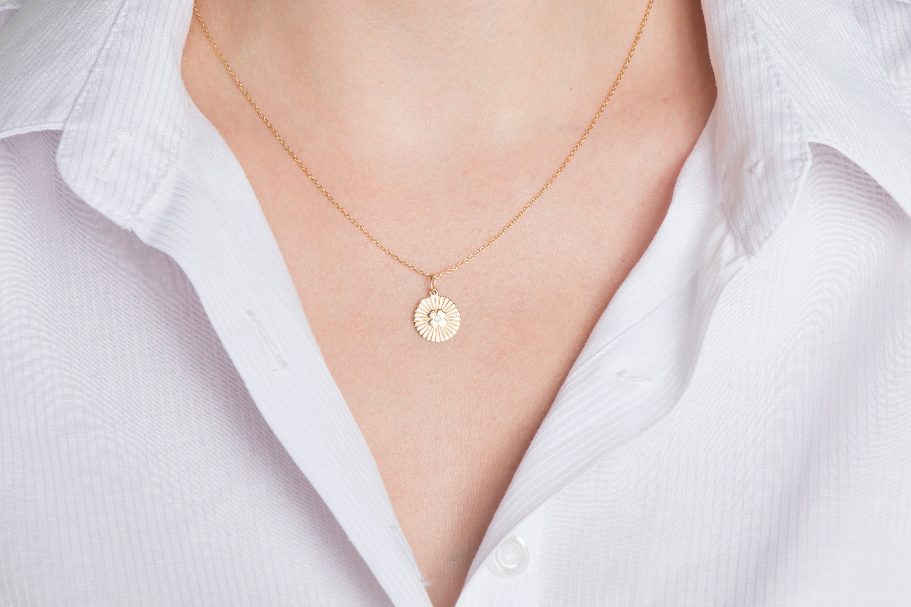 Diamond Clover Charm Necklace in 14K Yellow Gold / My Mini Good Luck
