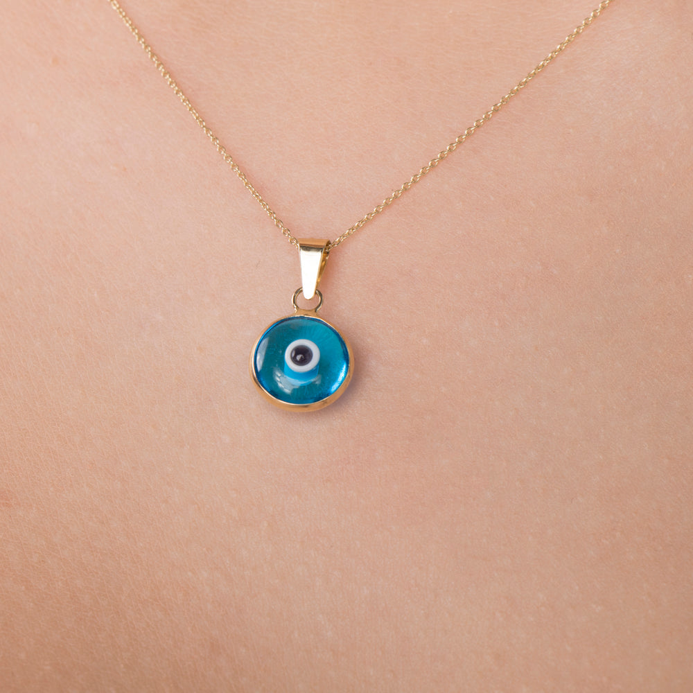 14K Gold Evil Eye Pendant Necklace - Greek Protection Pendant Necklace