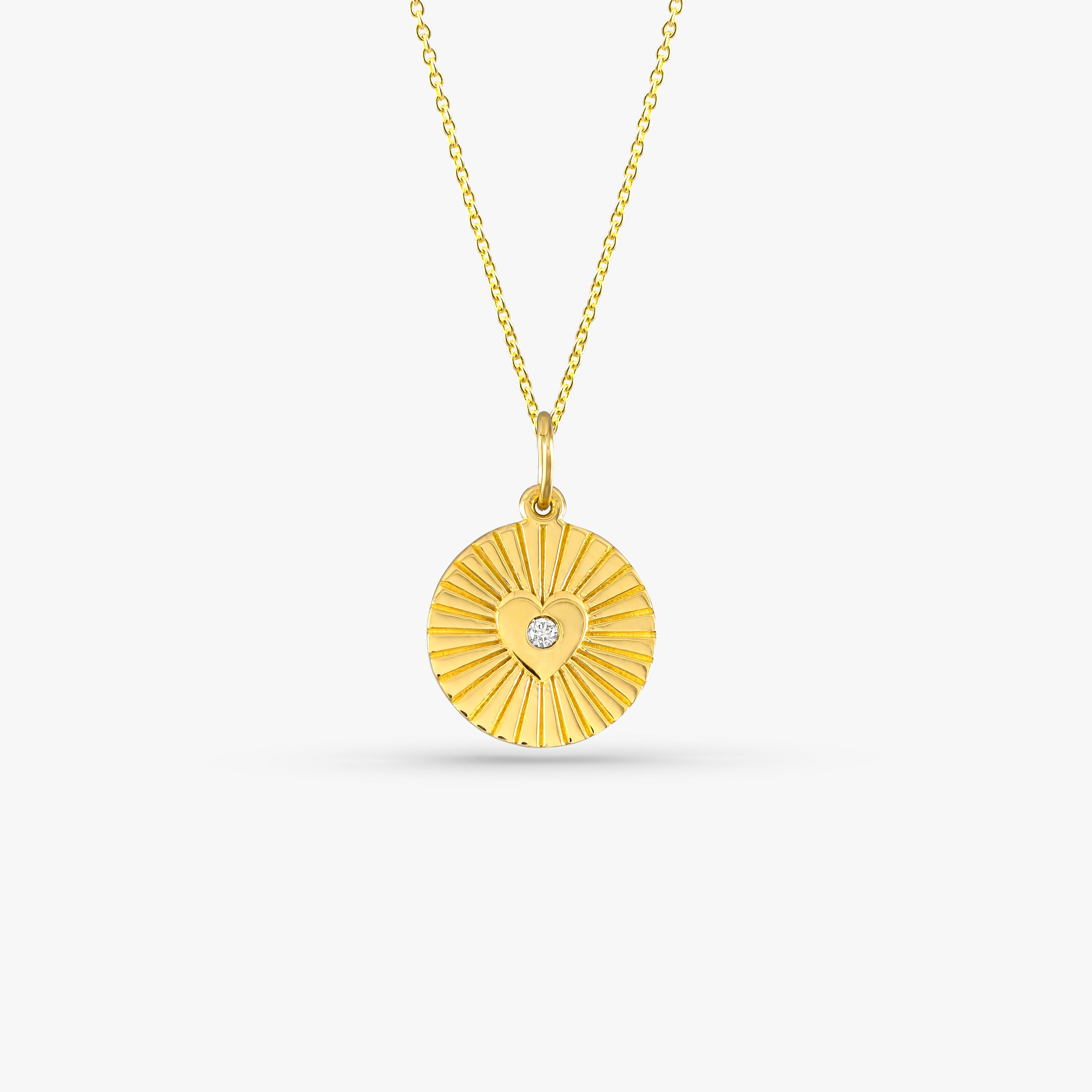 Diamond Heart Charm Necklace in 14K Yellow Gold / MY MINI HEART